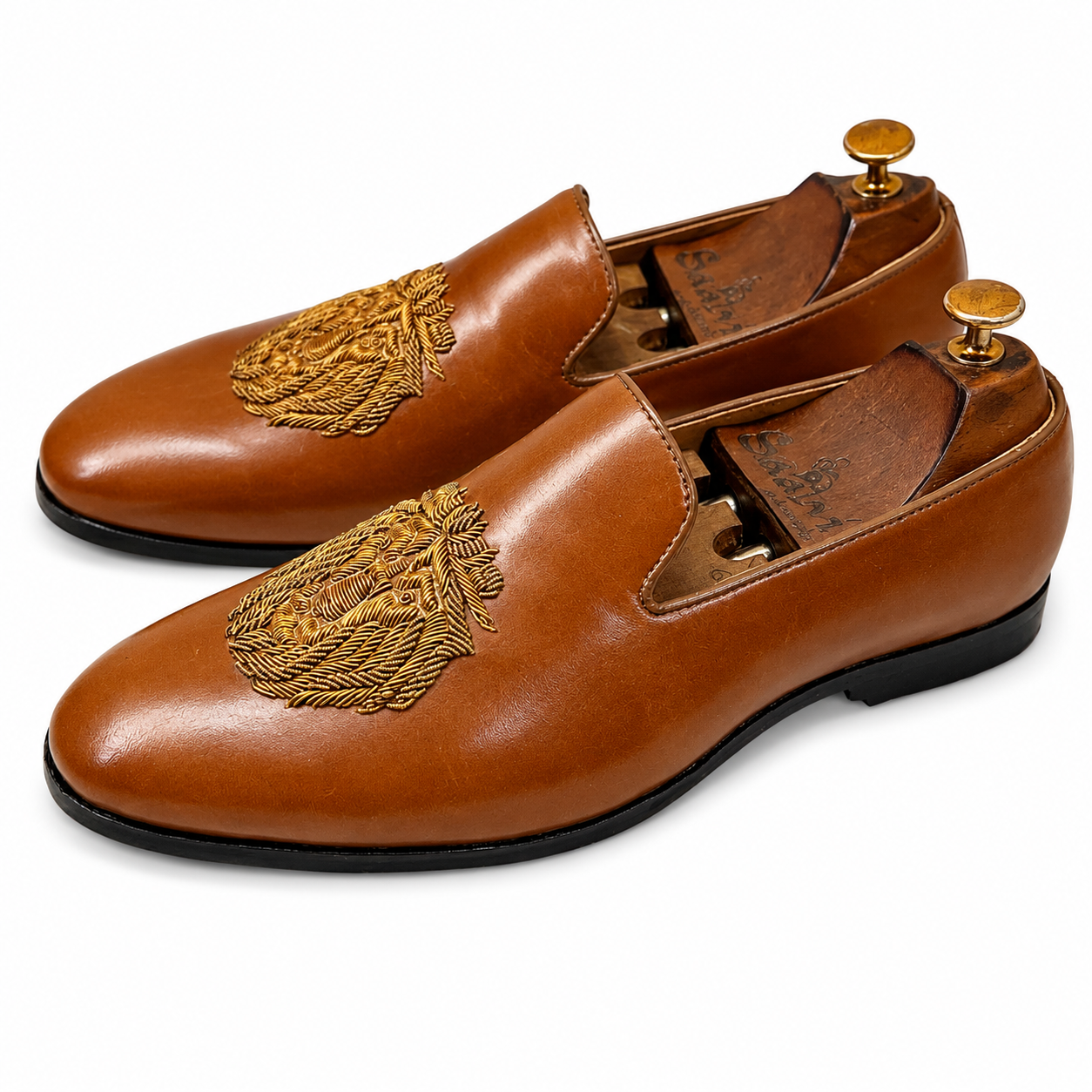 Tan Lion Zardosi Slipons