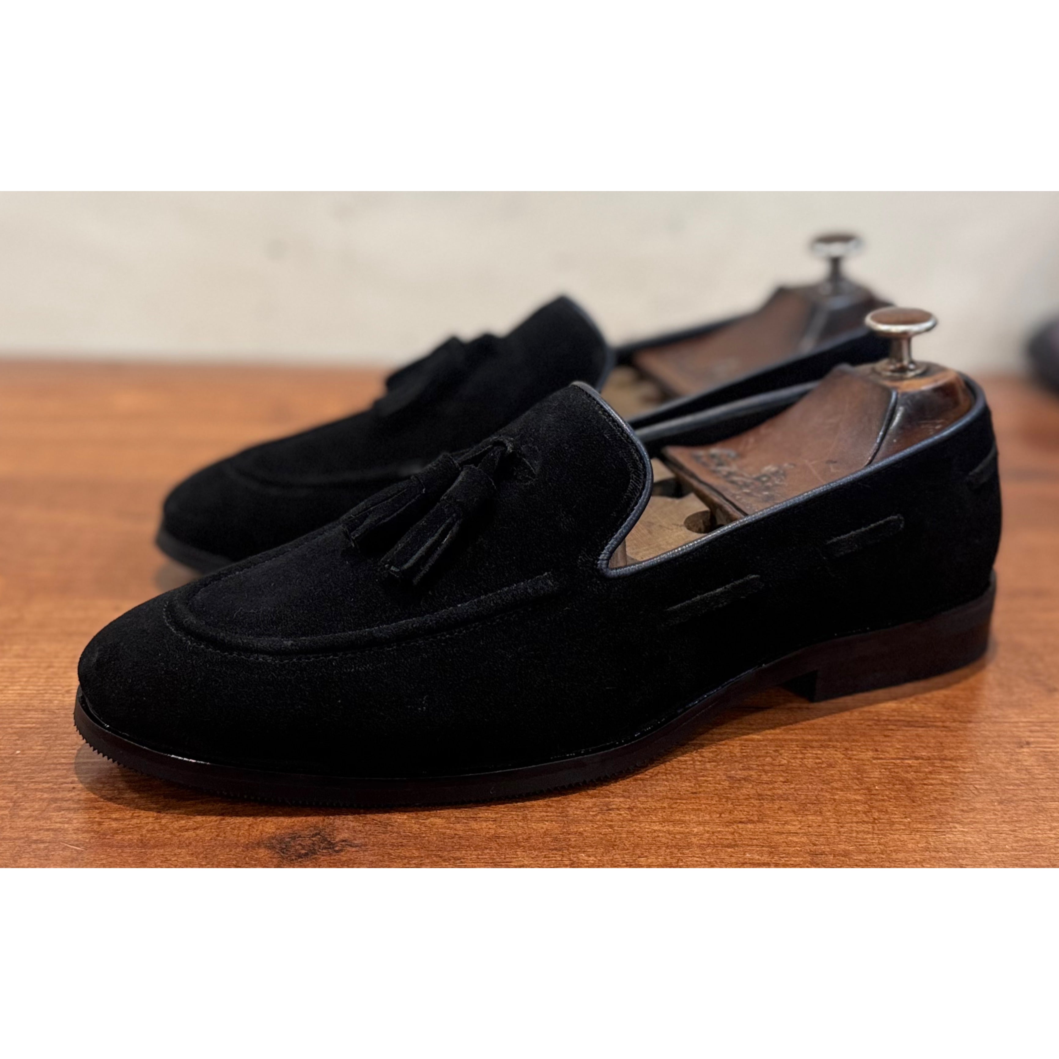 Black Suede Loafers With Tassels