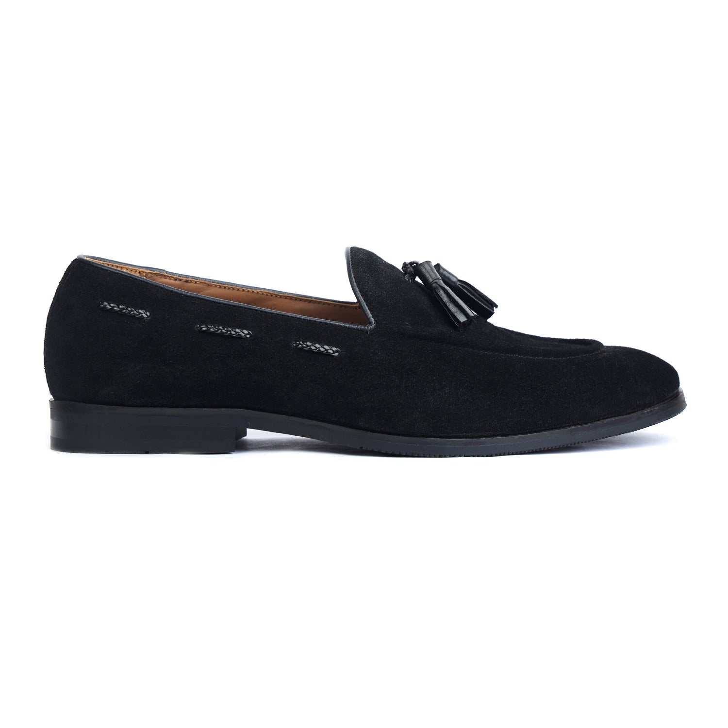 Black Suede Loafers With Tassels