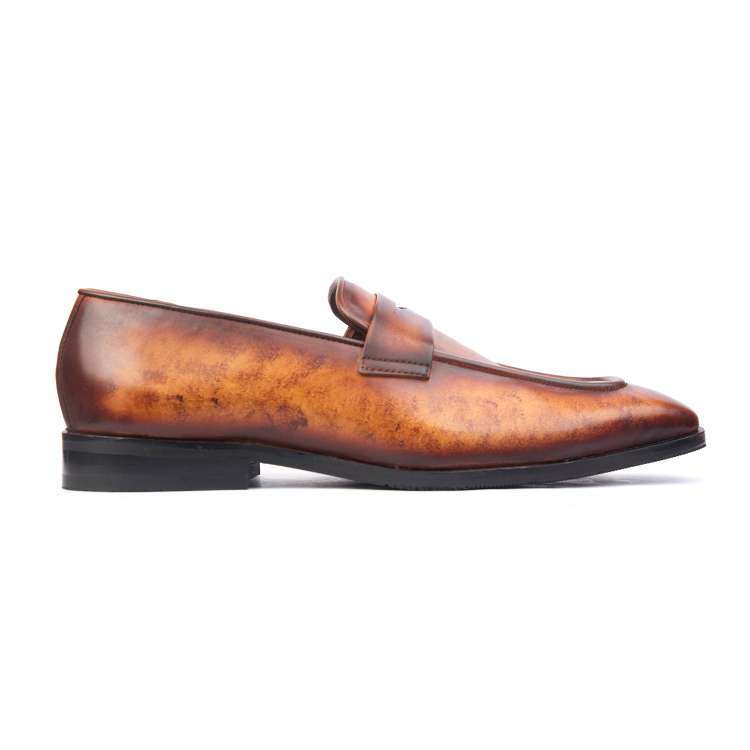 Tan Hand Patina Penny Loafers