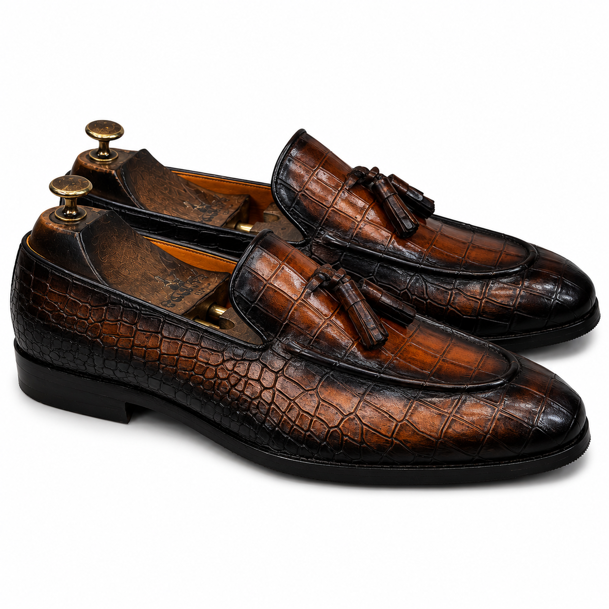 Espresso Monarch Croc Tassel Loafers