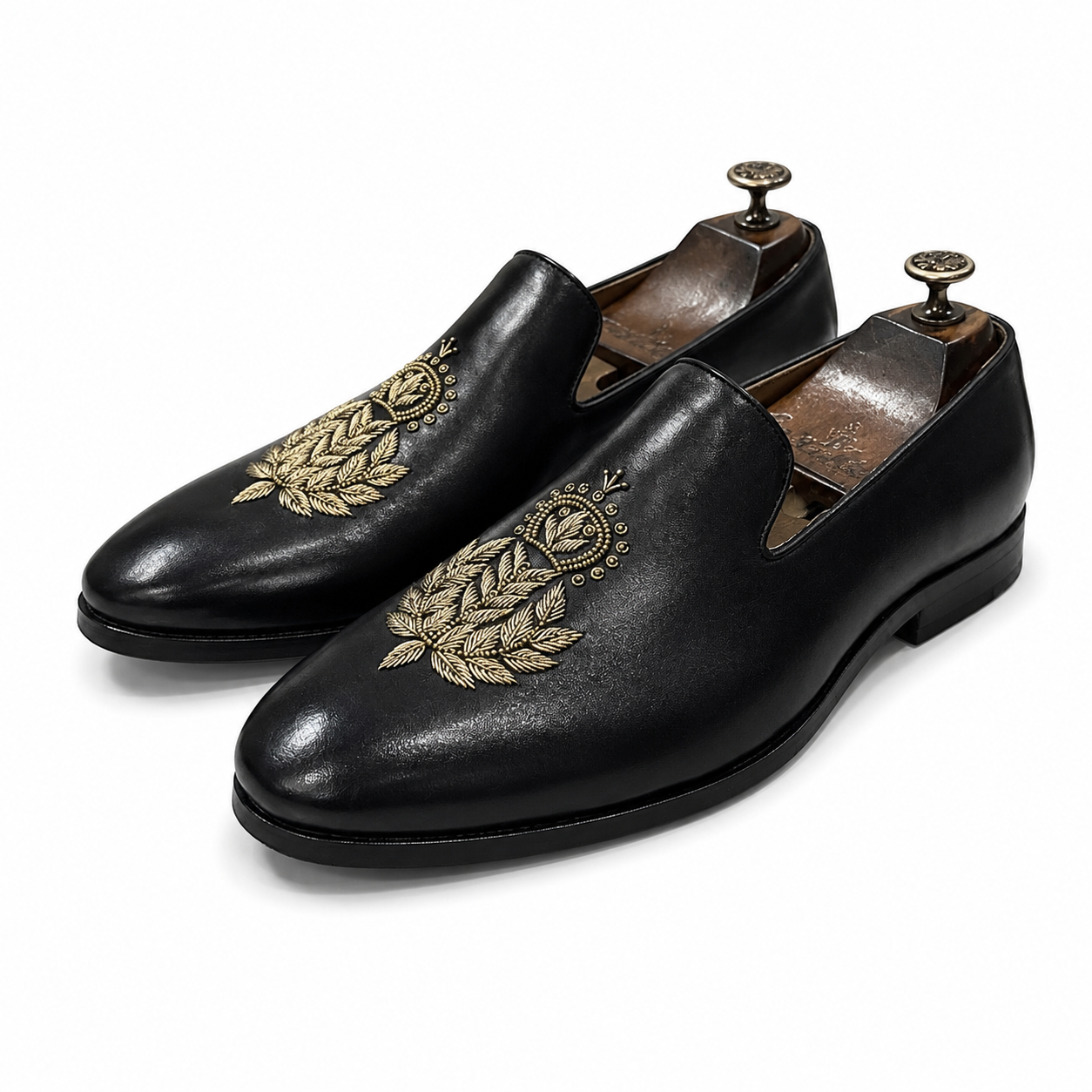 Royal Black & Gold Hand Zardosi Slipons