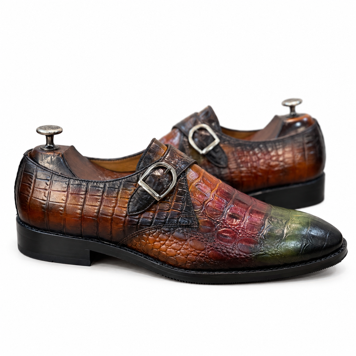 Regent Spectrum Croco Double Monk Strap Shoes
