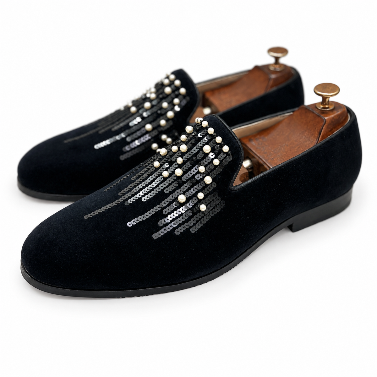 Tadeo Black Embroidered Slip-Ons