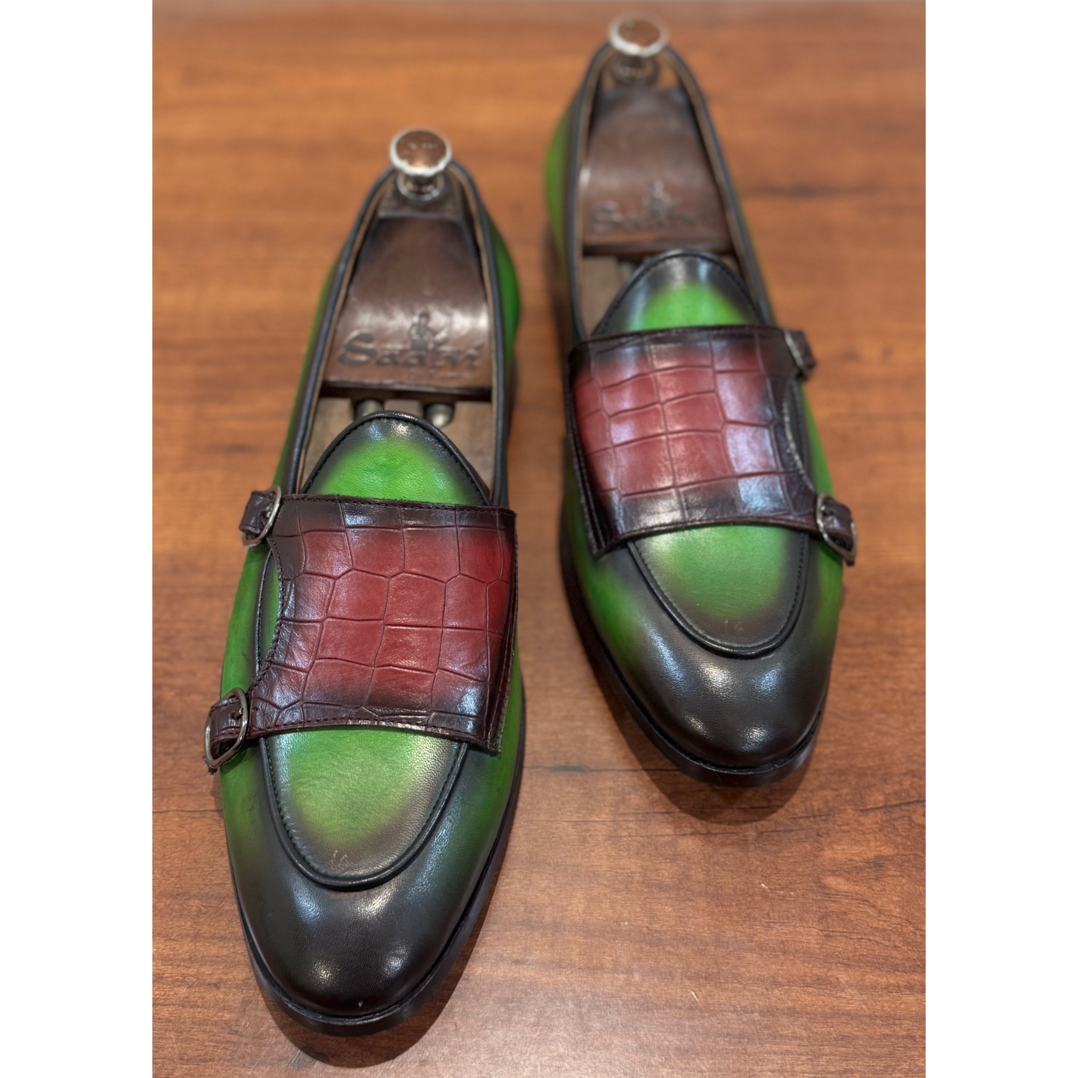 Belgian Monk Strap Green Hand Patina