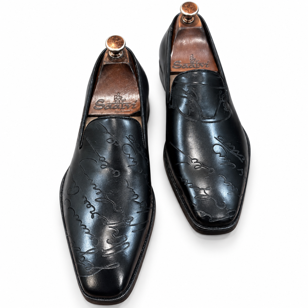Saalvi Signature Black Embossed Loafers