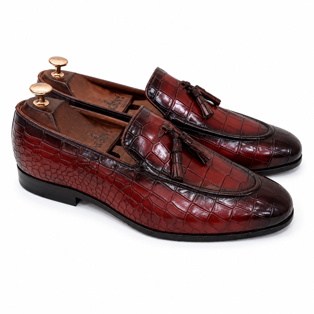 The Bordeaux Croco Tassel Loafers