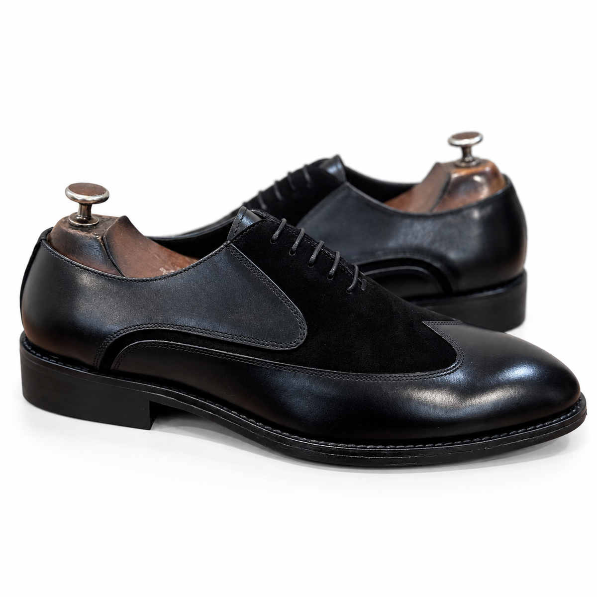 Noir Suede Panel Oxford Shoes