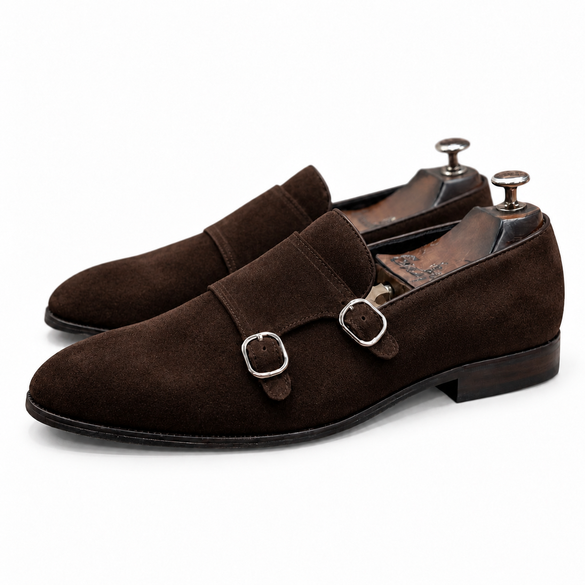 Espresso Double Monk Suede Shoes
