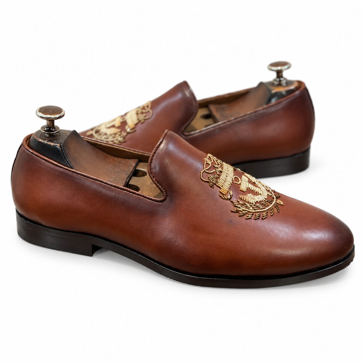 Anchor Royale Brown Embroidered Slip-On Shoes