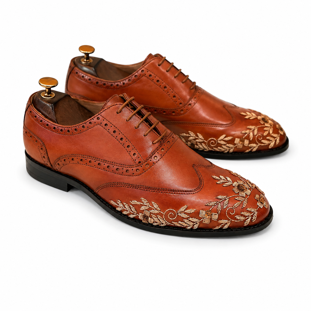 AURELIO COGNAC Embroidery Oxfords