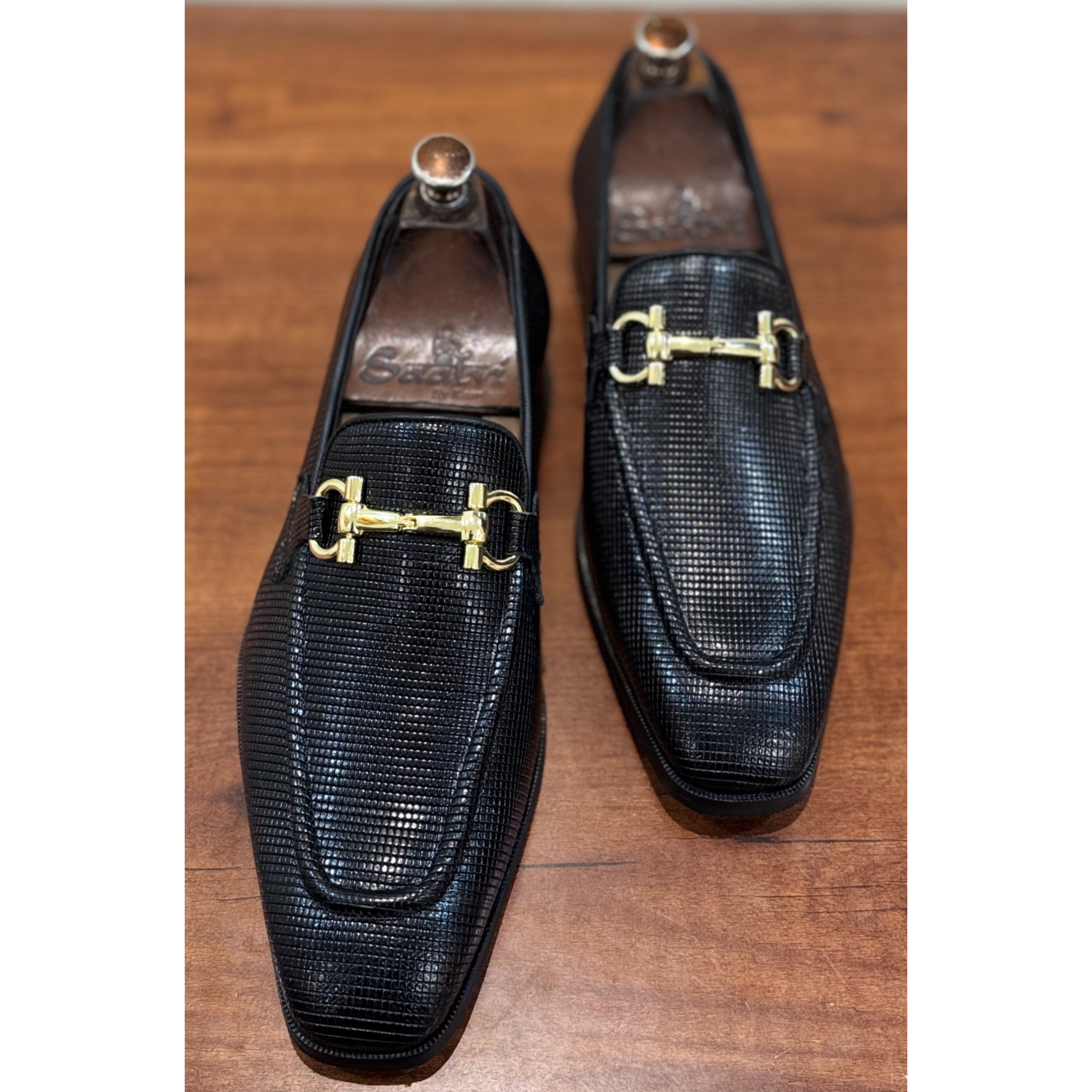 Black Loafers With Golden Buckle