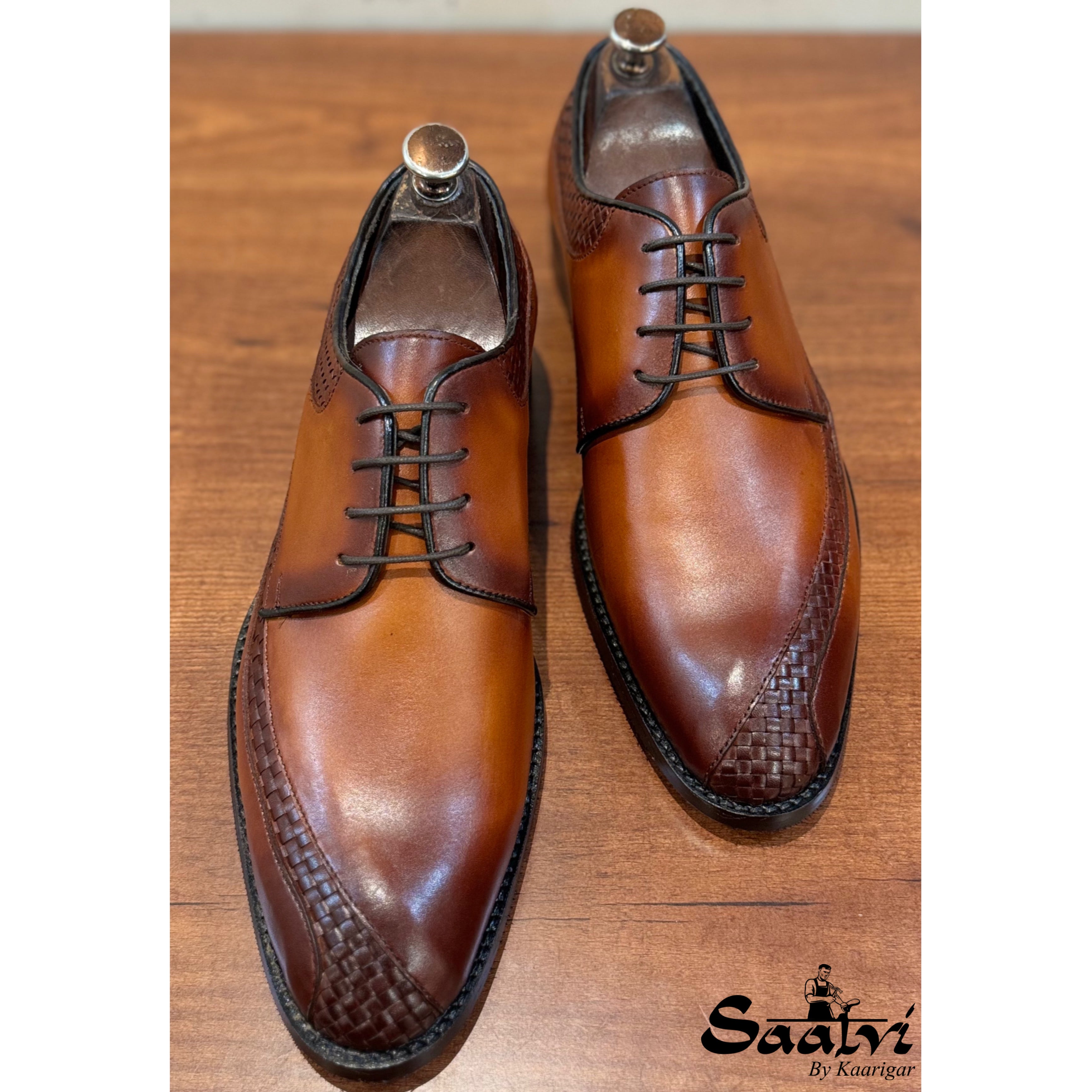 Tan Weave Oxfords Hand Patina