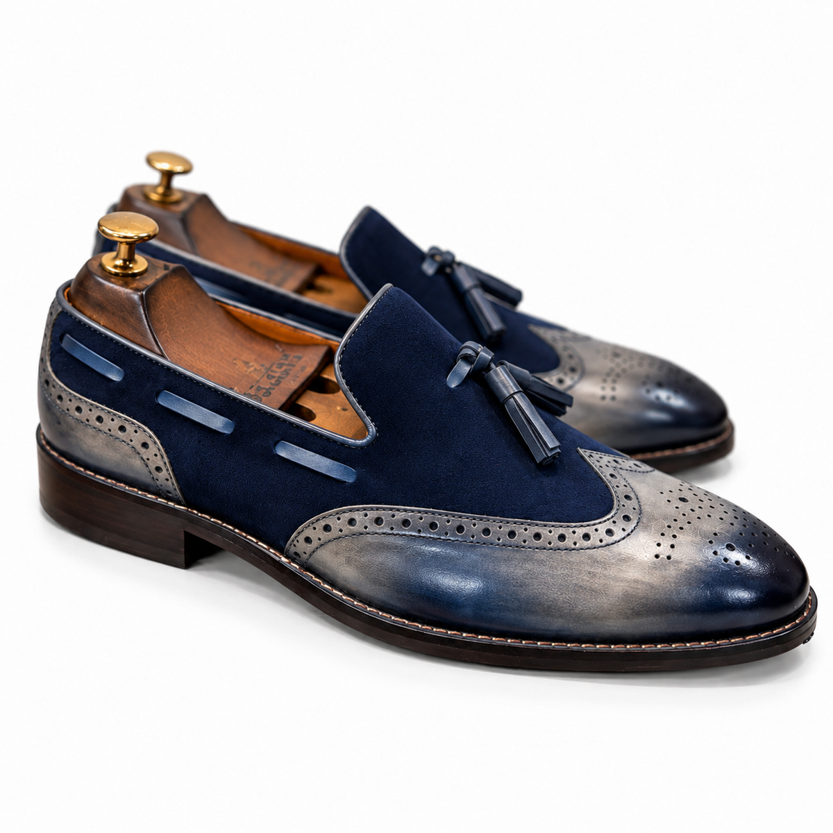 Navy Slate Wingtip Tassel Loafers