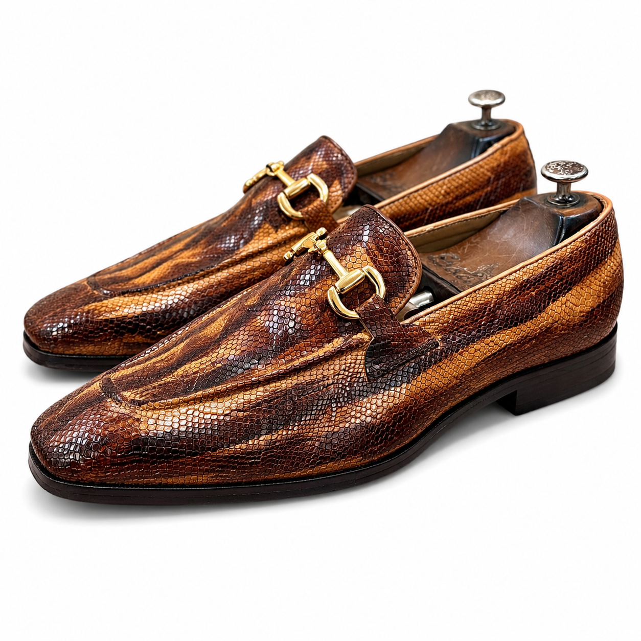 The Savannah Gold – Cognac Python Horsebit Loafers