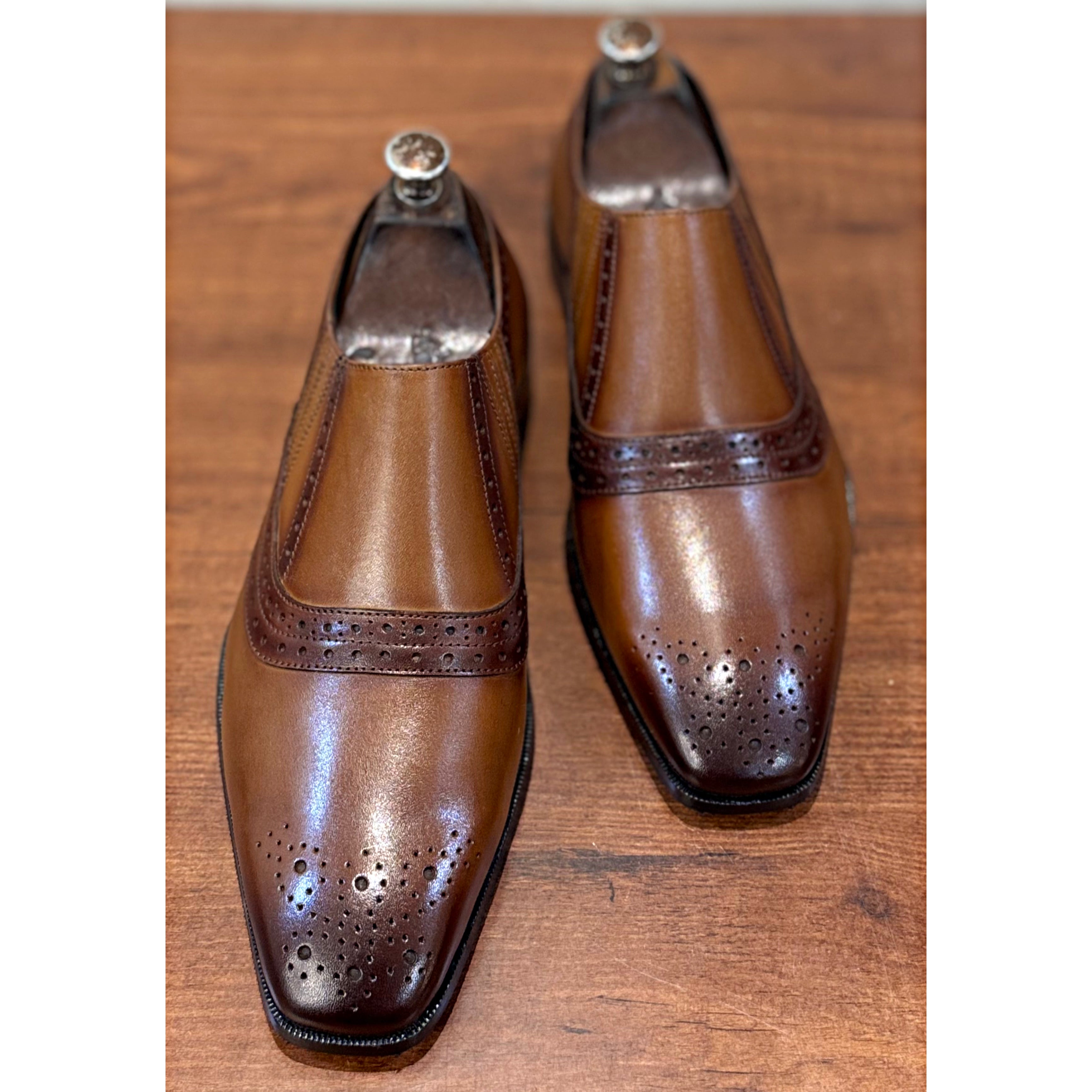 Cognac Slip-on Genuine Leather Loafer with Medallion Style