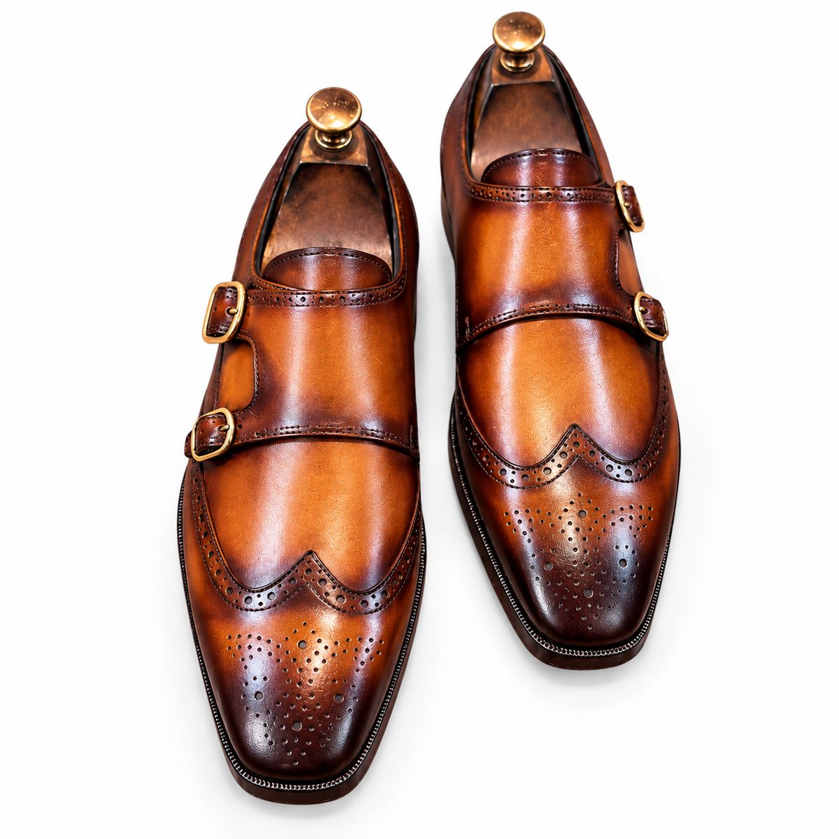 Aurelio Tan Double Monk Brogue Shoes