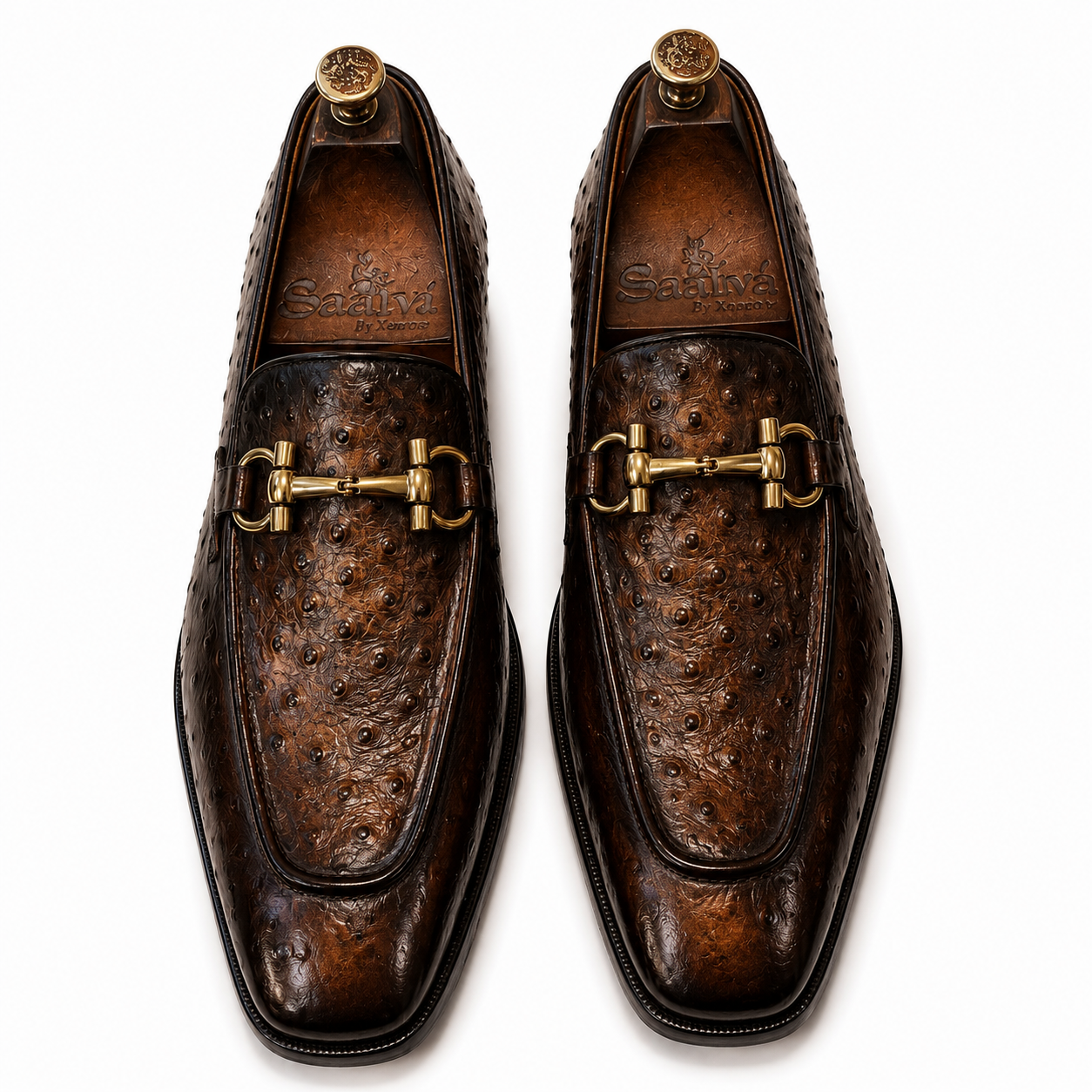 Royal Ostrich Embossed Brown Horsebit Loafers