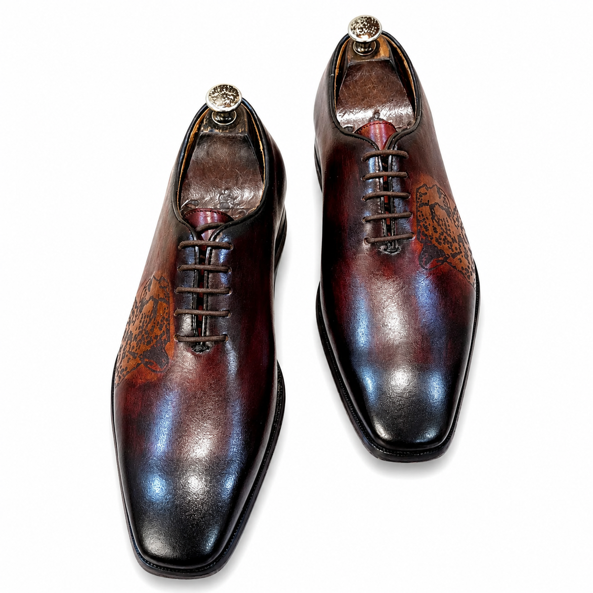 Hand-Painted Leather Oxford Shoes | Brown Designer Luxury Dress Shoes
