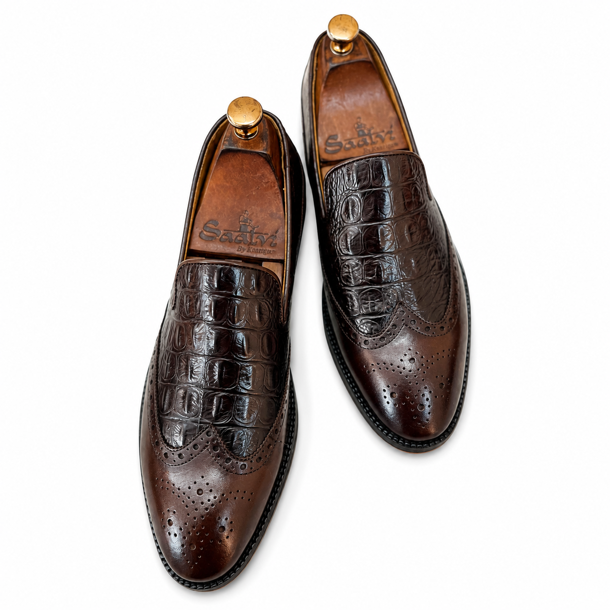Wingcap Brown Croco Slipons