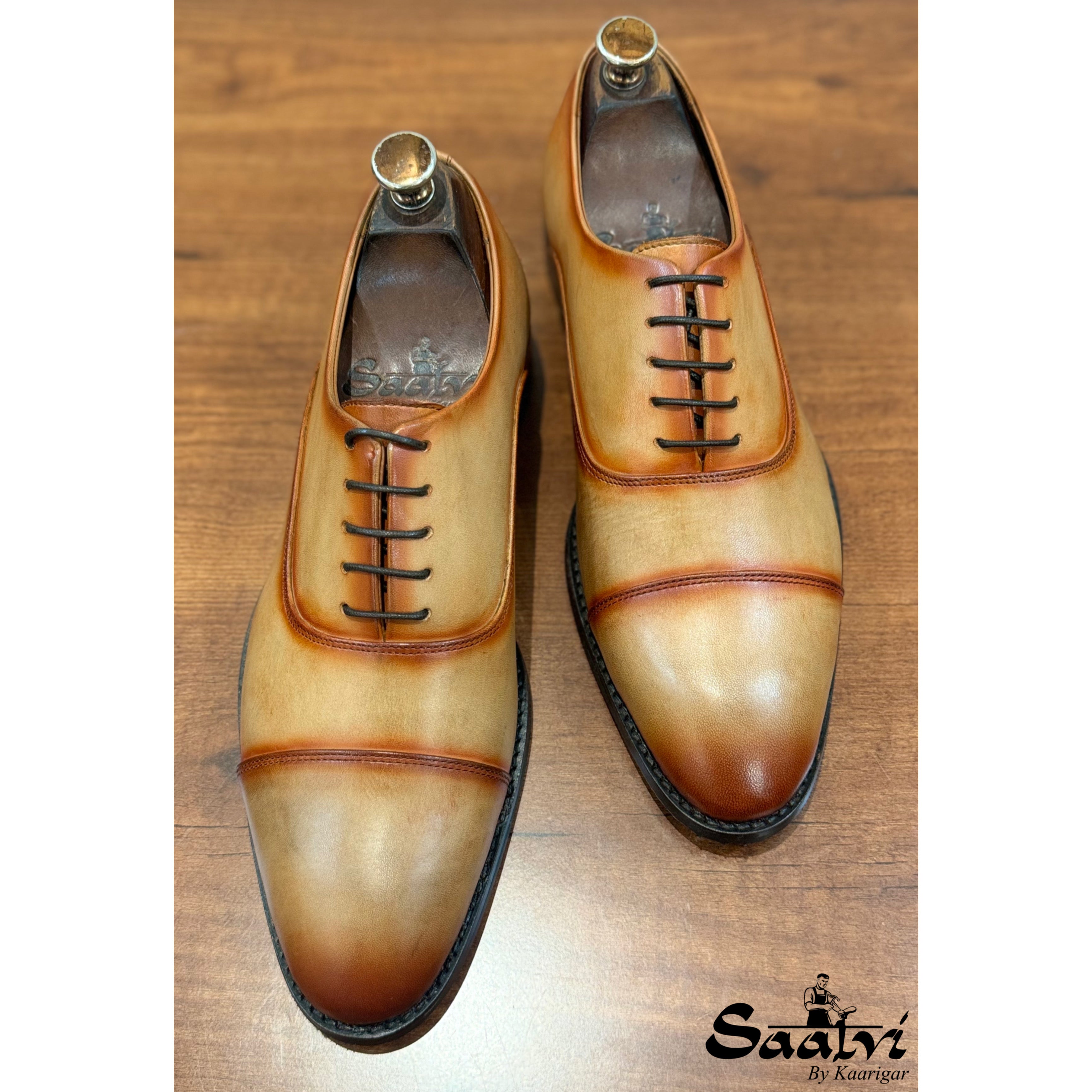 Tan Mirror Captoe Oxfords