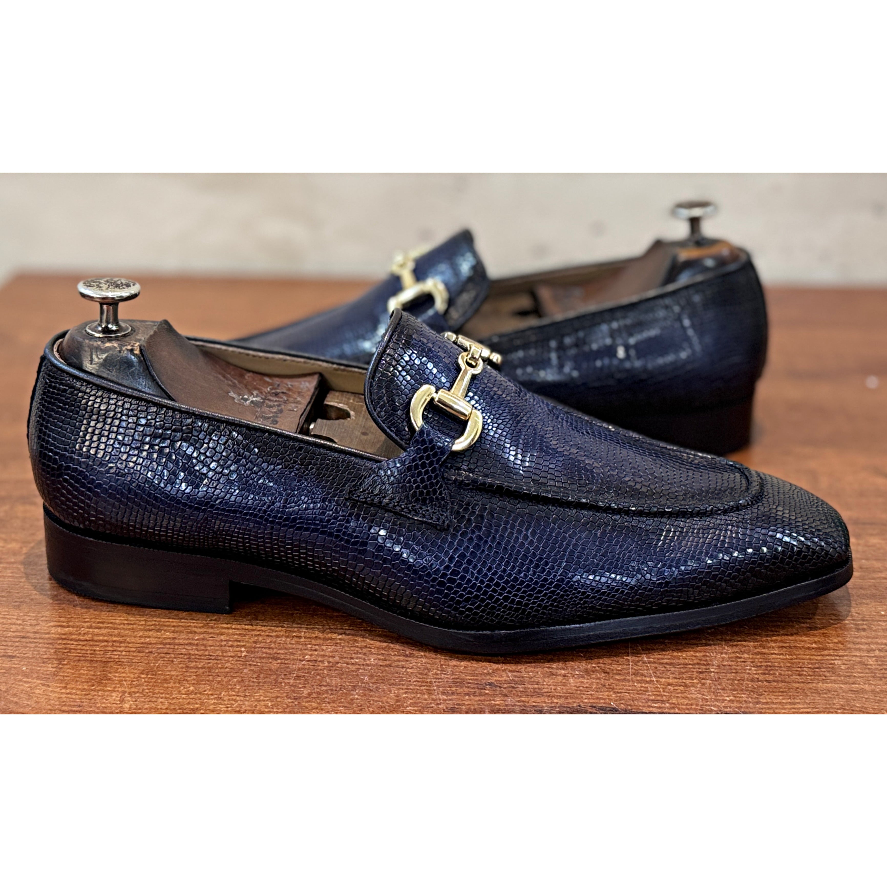 Savoy Spectator Monaco Lizard Horsebit Loafers – Midnight Navy