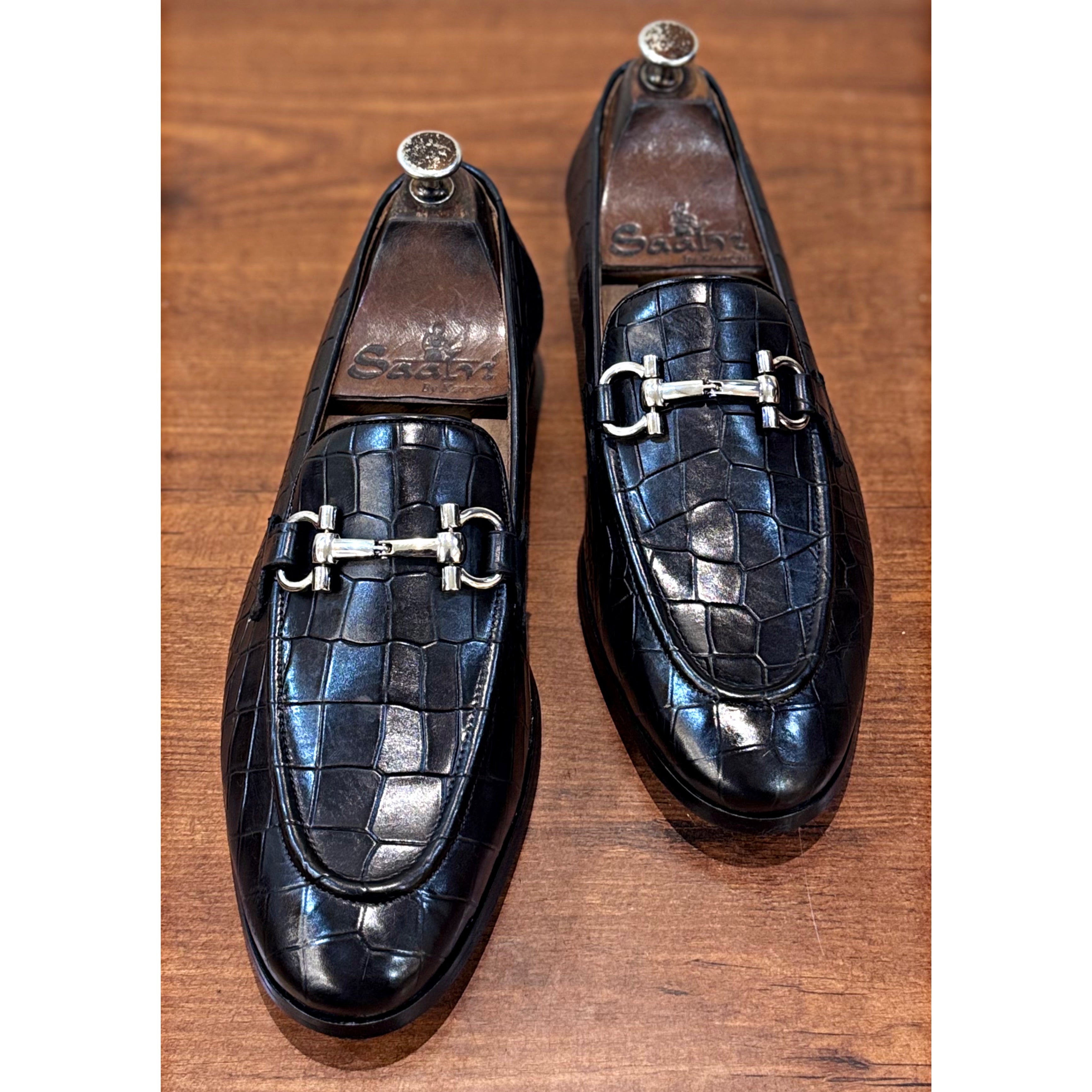 Black Croco Horsebit Loafers