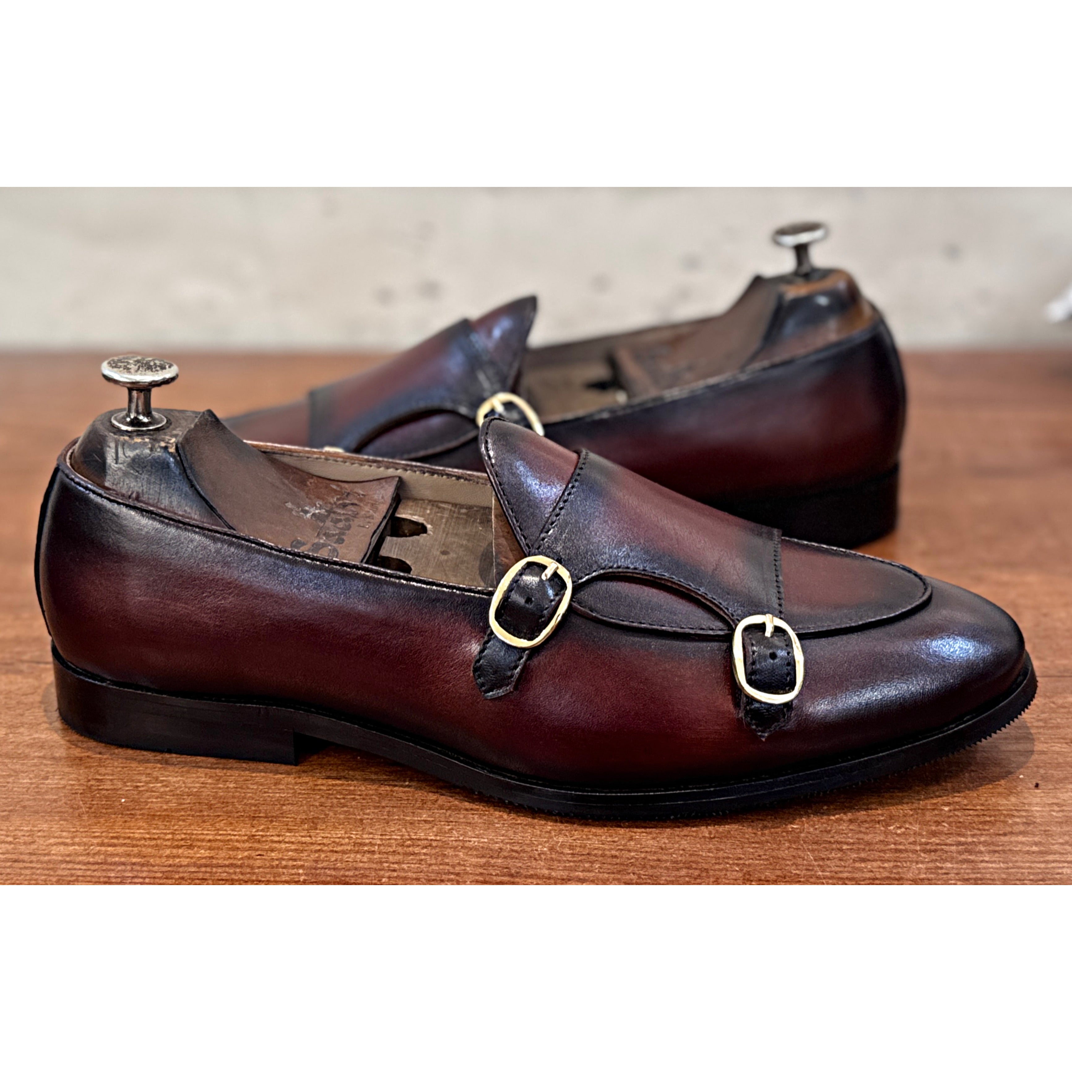 Oxblood Royale Double Monk Strap Loafers – Luxury Leather Slip-Ons