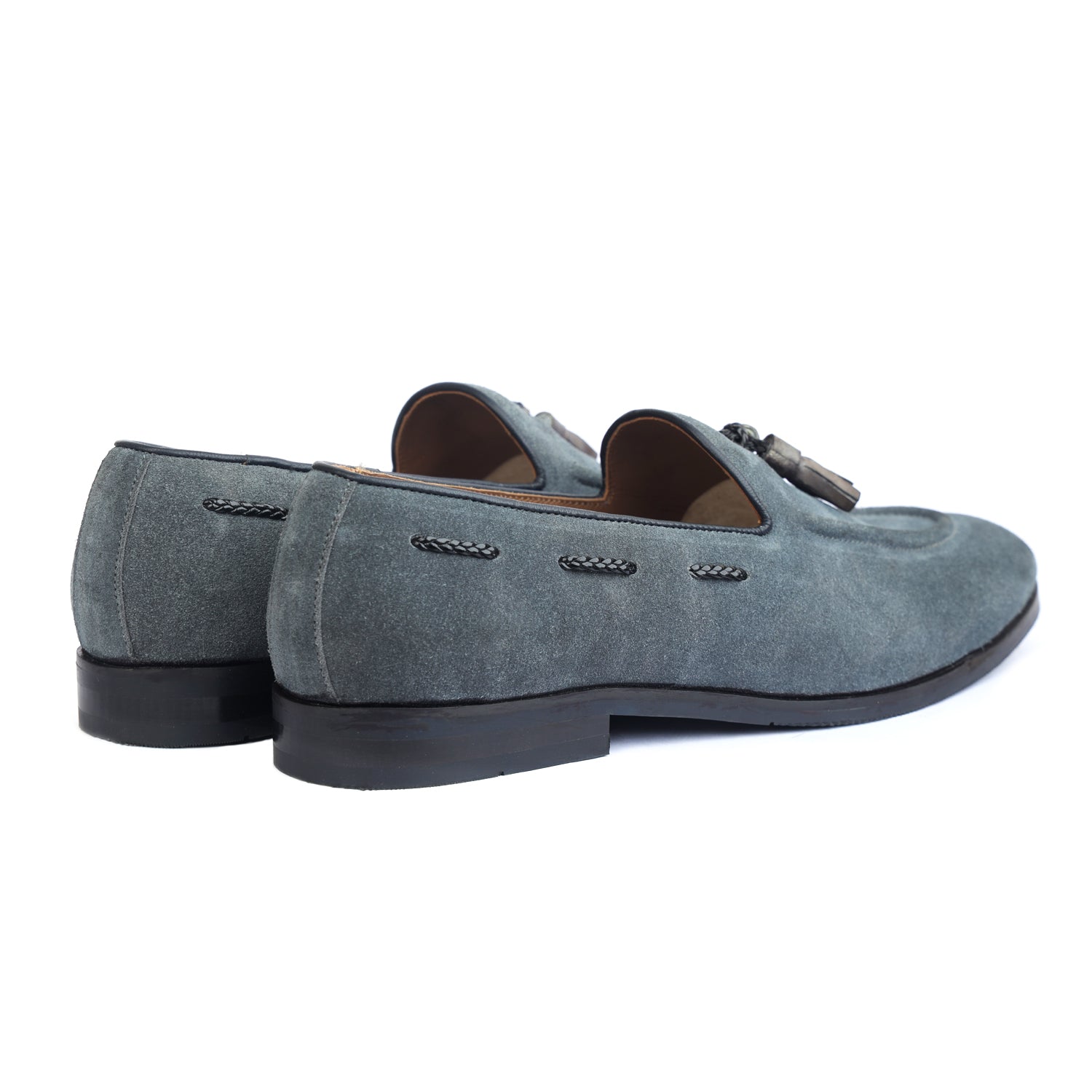 Grey Suede Loafers With Tassels