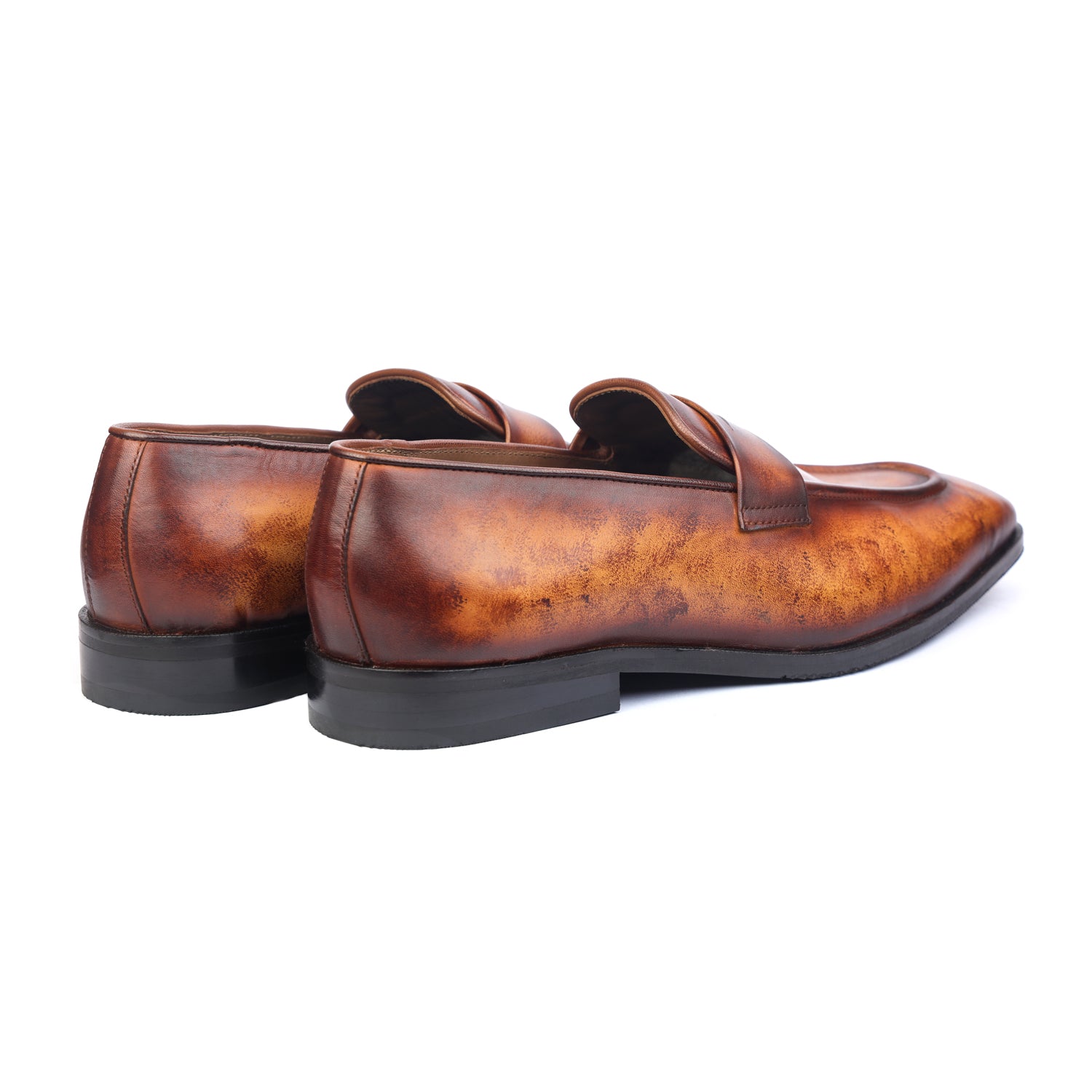 Tan Hand Patina Penny Loafers