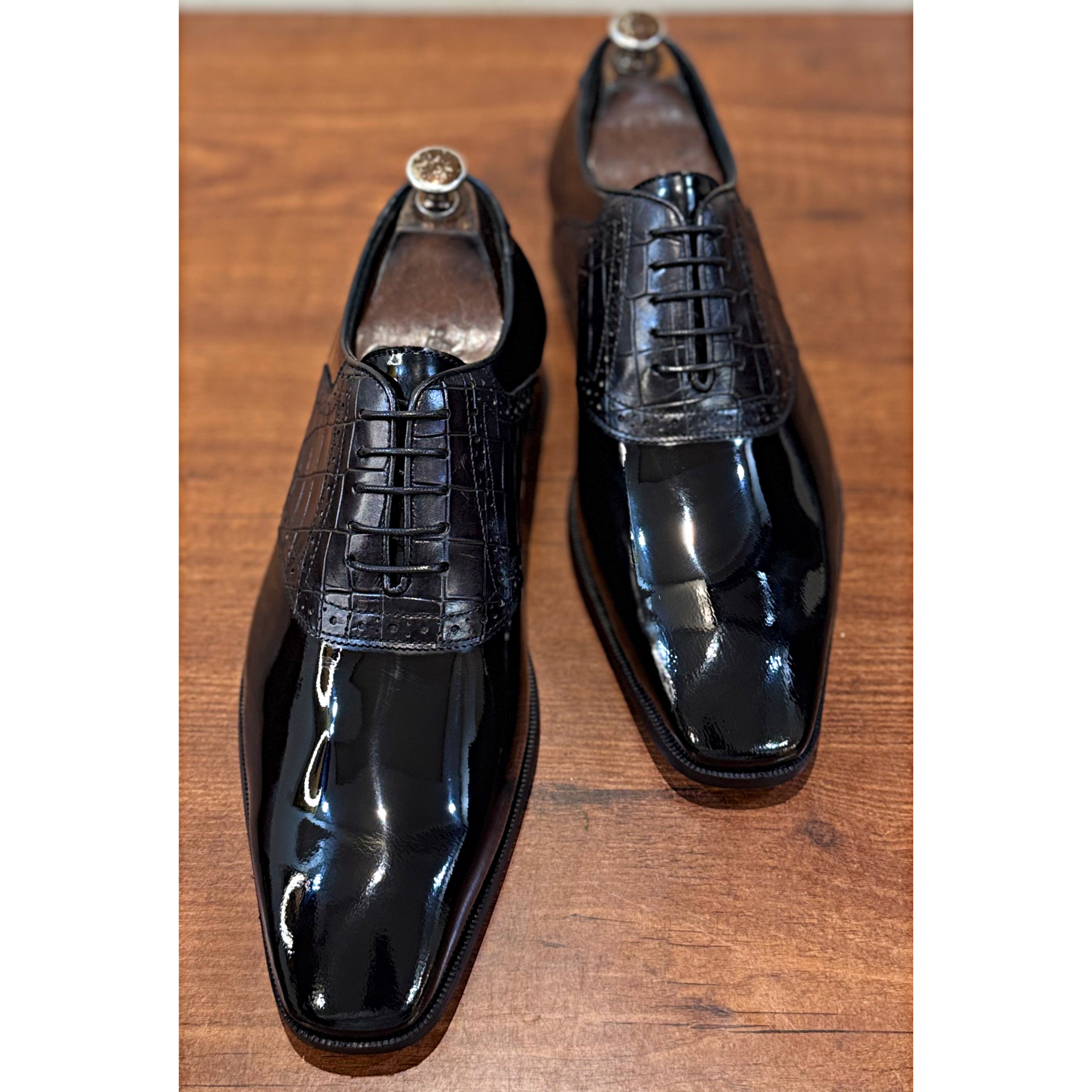 Black Patent Oxfords Croco