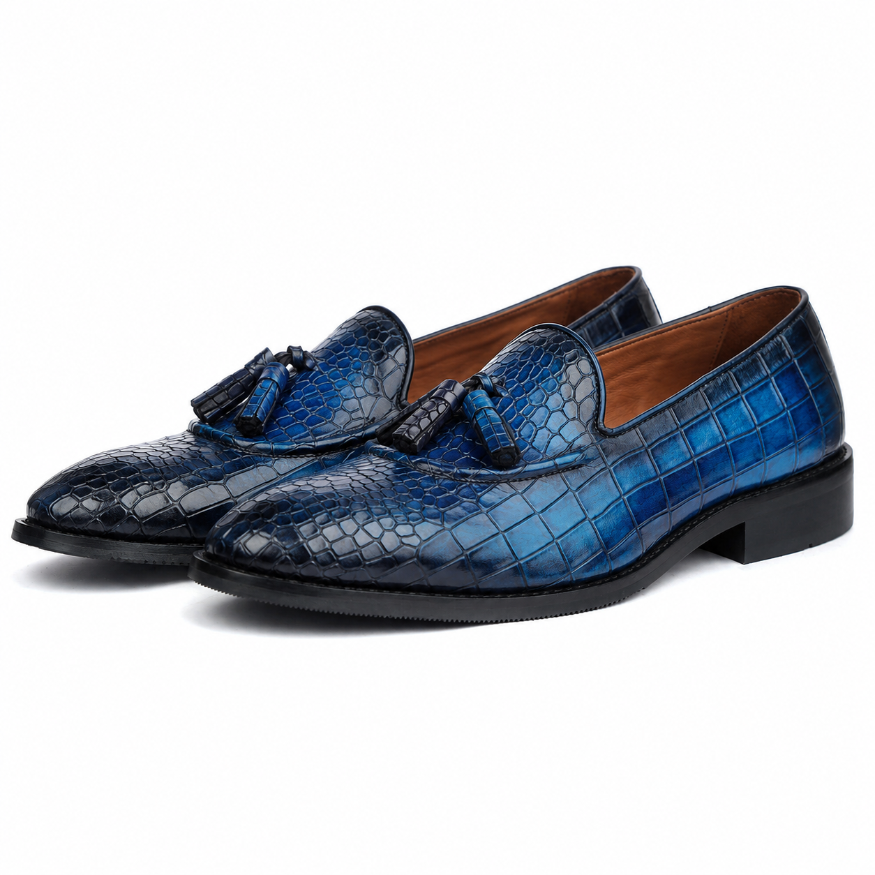 The Riviera Azure – Navy Croc Tassel Loafers