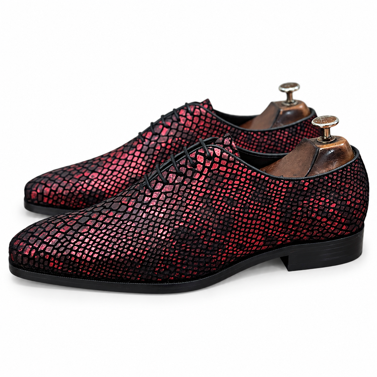 Crimson Noir Textured Leather Oxfords