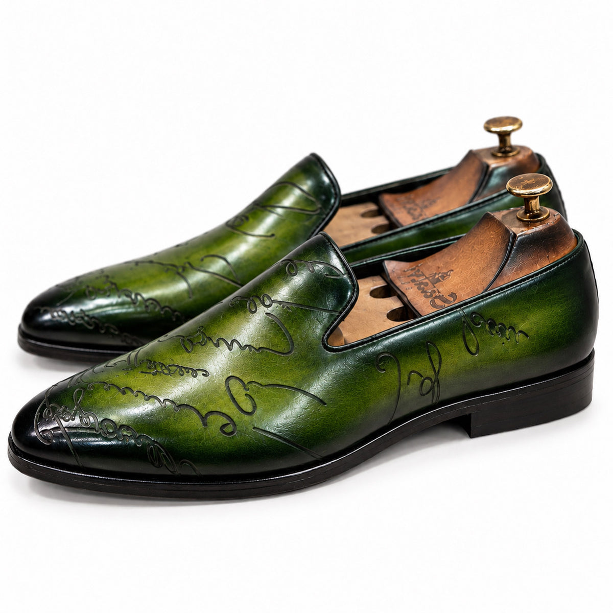 Signature Olive Green Embossed Loafers