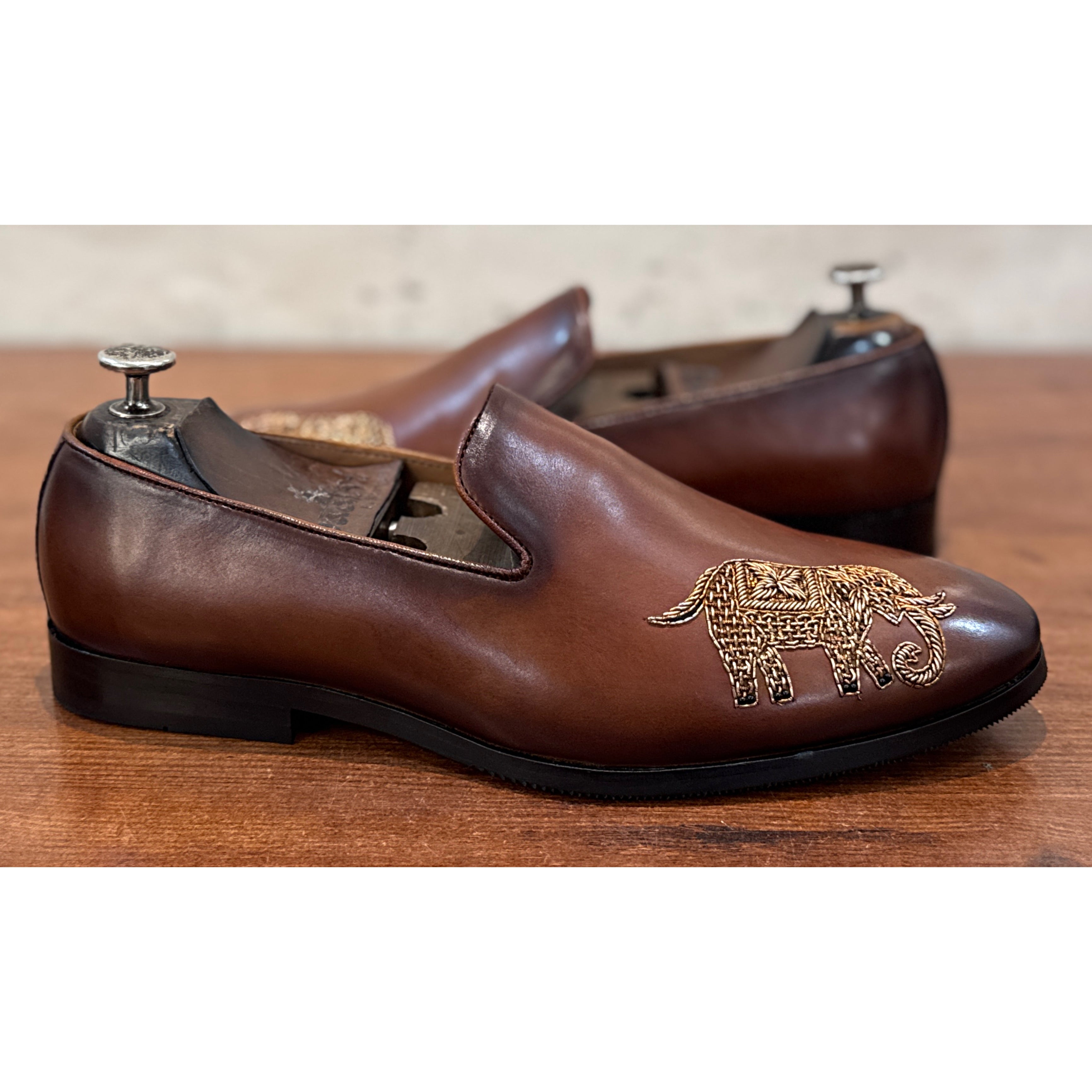 The Maharaja Elephant Slipper – Brown Luxury Embroidered Loafers