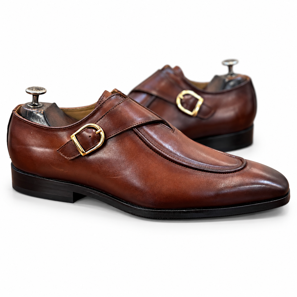British Pointy Toe Single Monk – Chestnut Brown