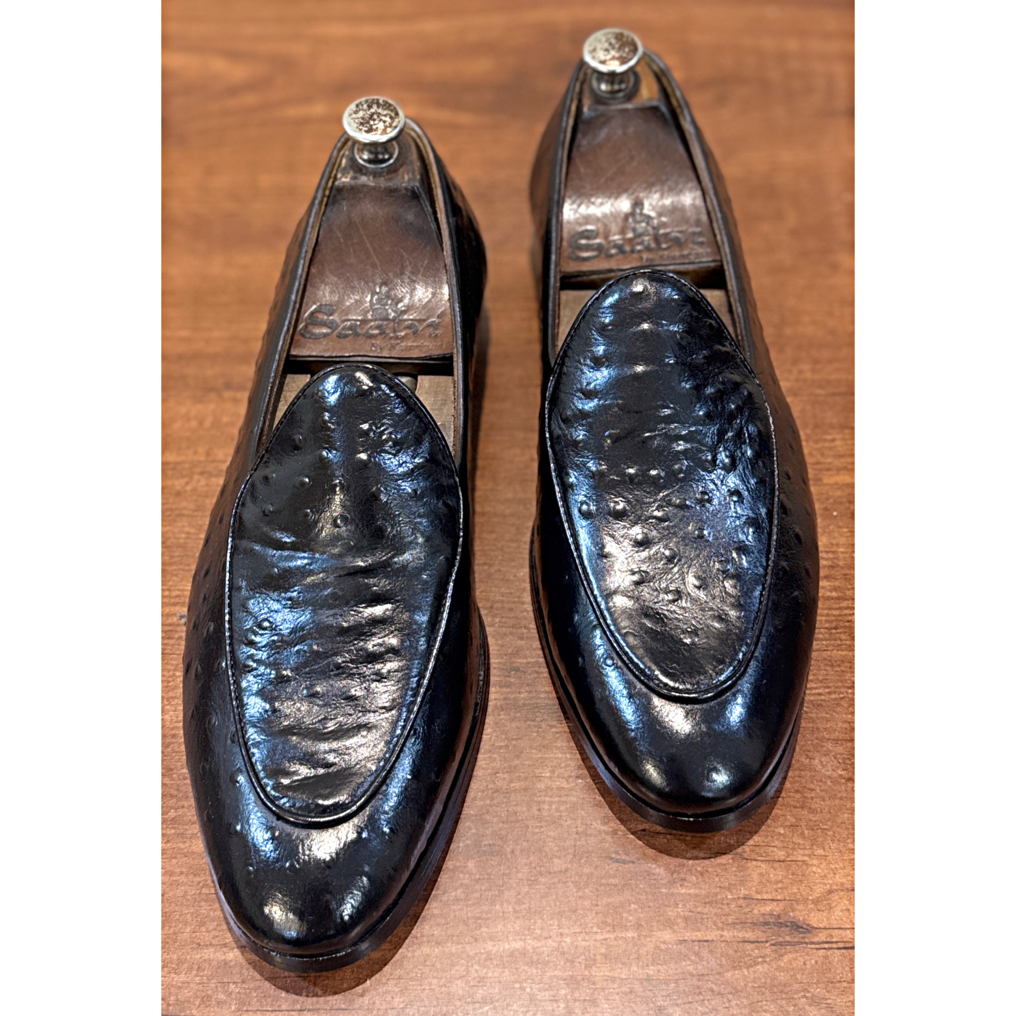 The Nero Ostrich Slipper – Black Exotic Leather Loafers