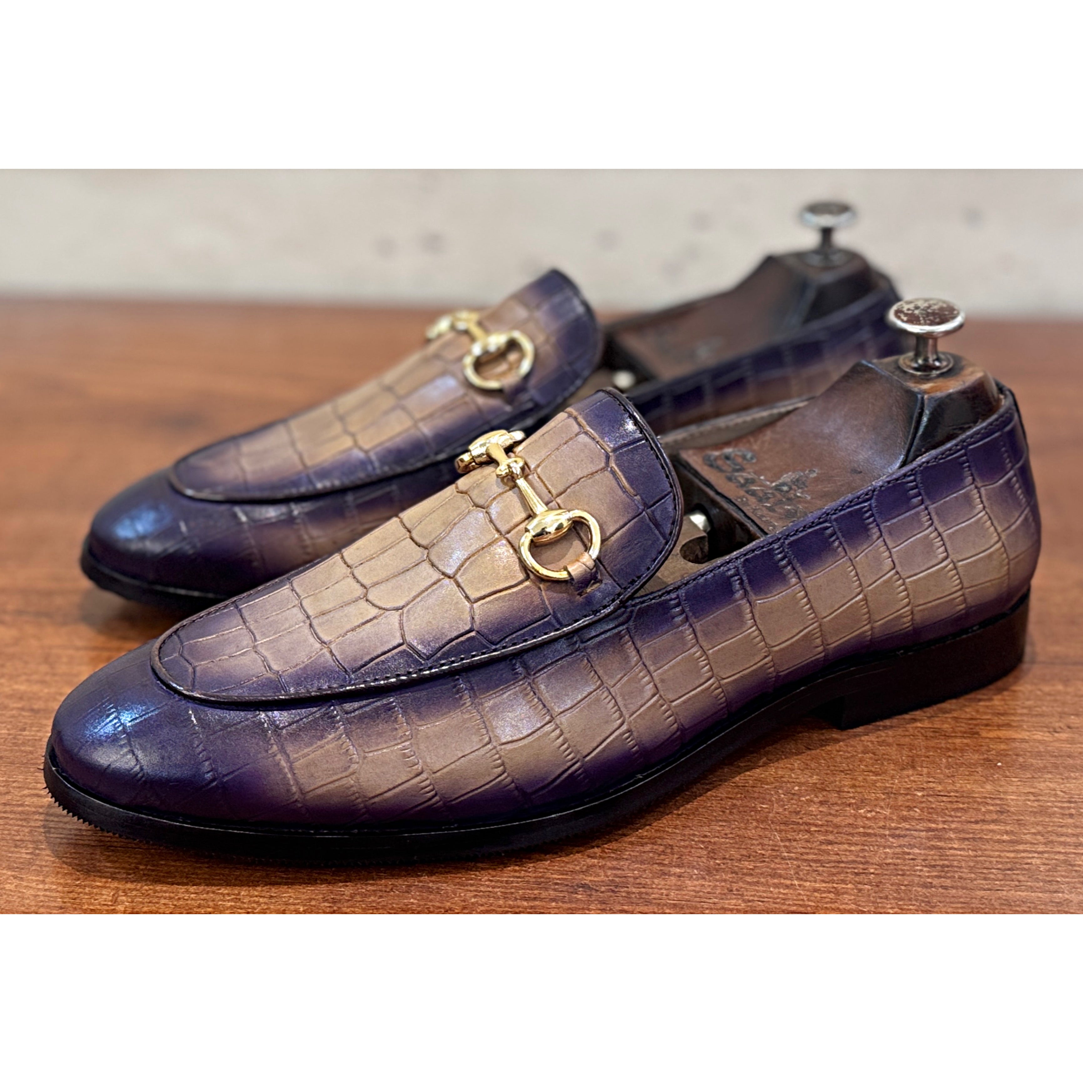 Purple Croco Horsebit Loafers for Men – Luxury Leather Slip-On Formal Shoes