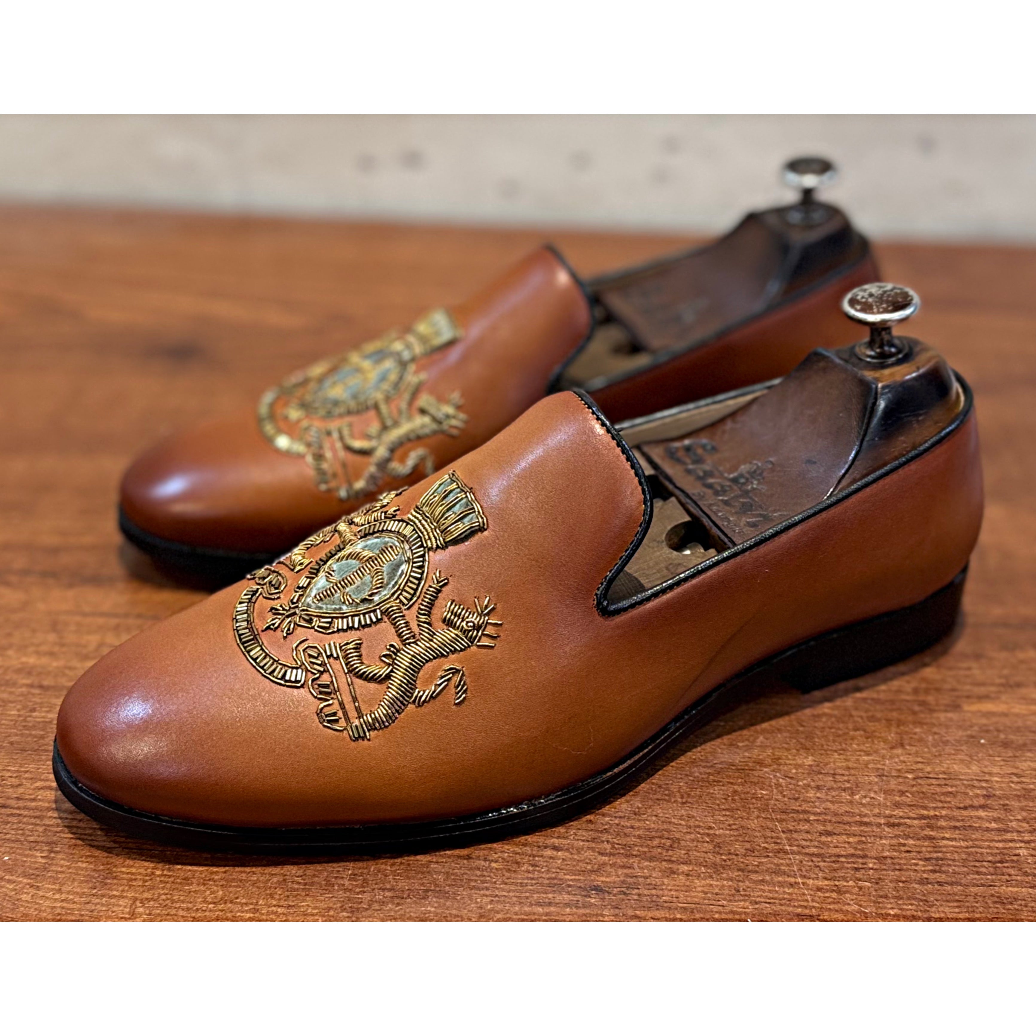 Royal Hand Zardosi Slipons Green