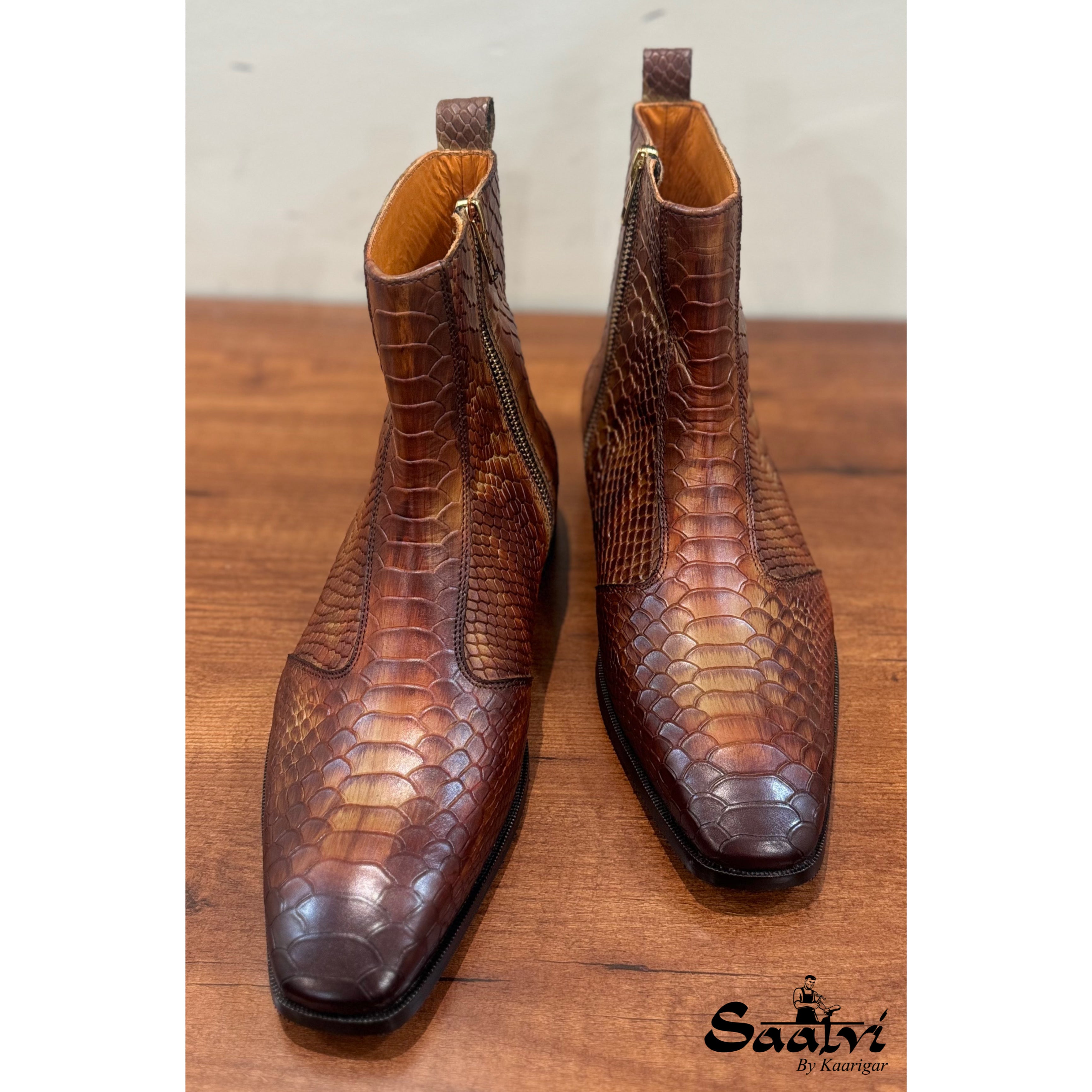 Hand Finished Python Embossed Boots