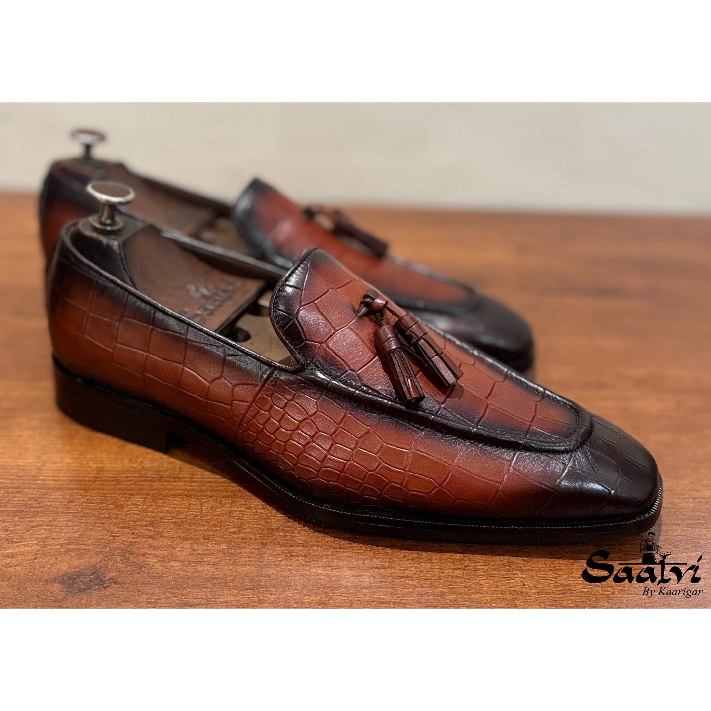 Studland - Tan Croco Tassel Loafers