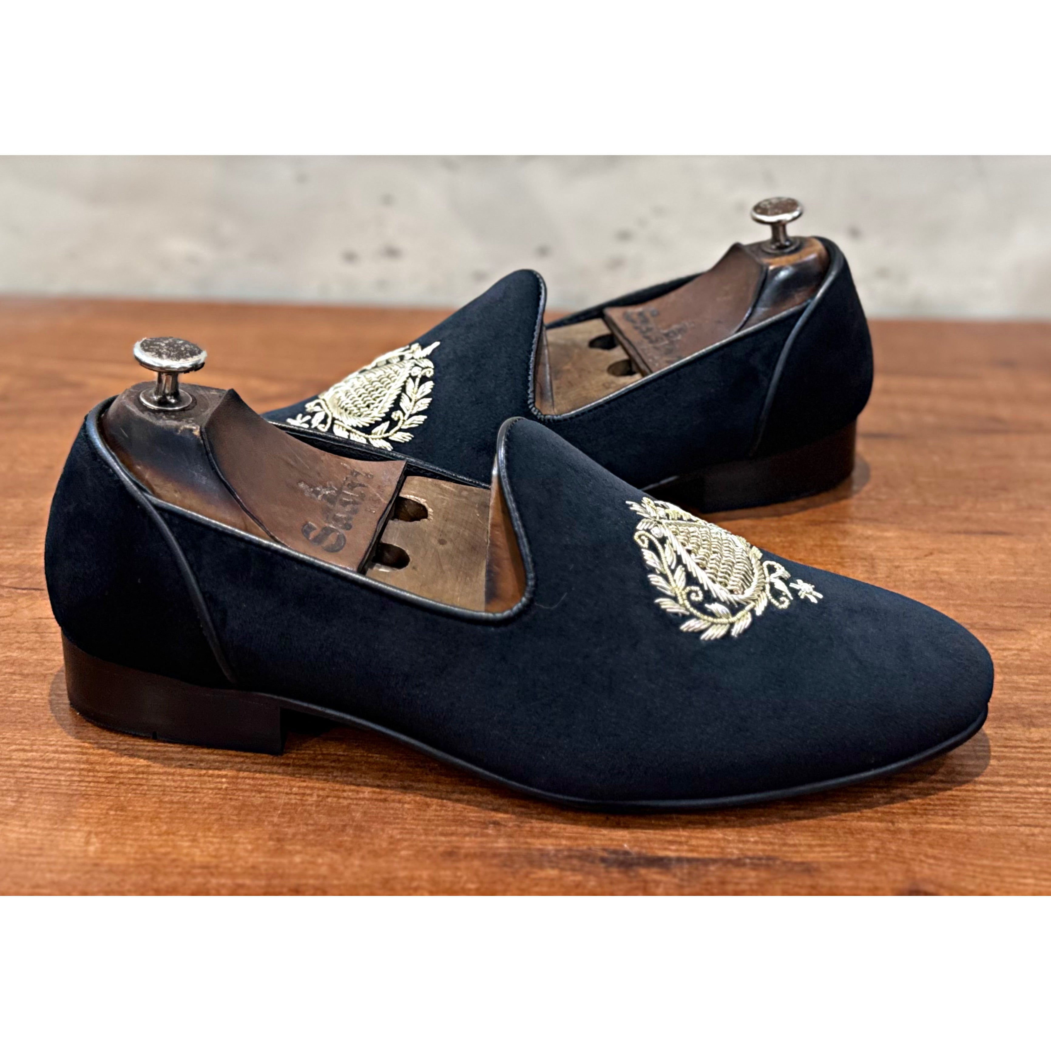 Black Embroidery Slipons