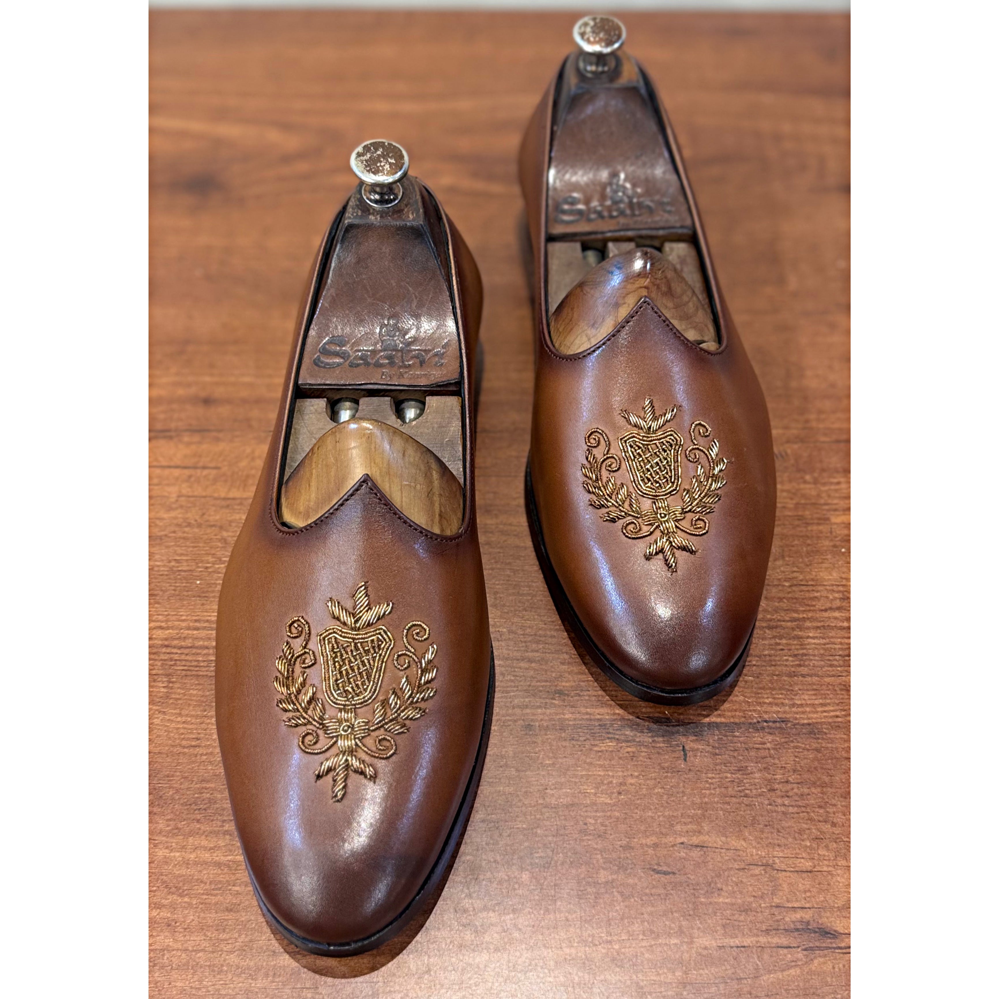 Tan Brown Crest Embroidery Jalsa