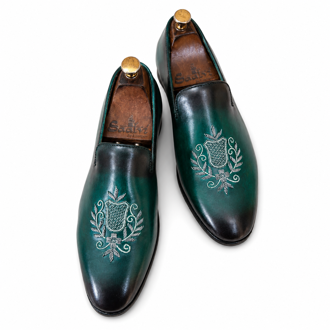 Emerald Crest Embroidered Loafers