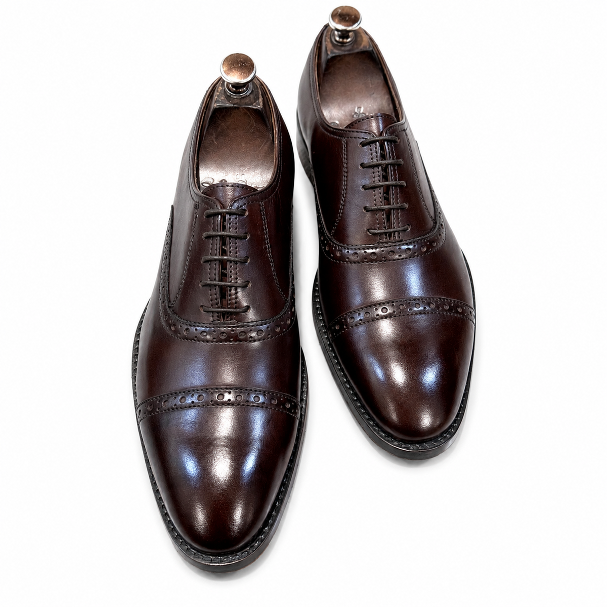 Dark Brown Cap Toe Brogue Leather Oxford Shoes
