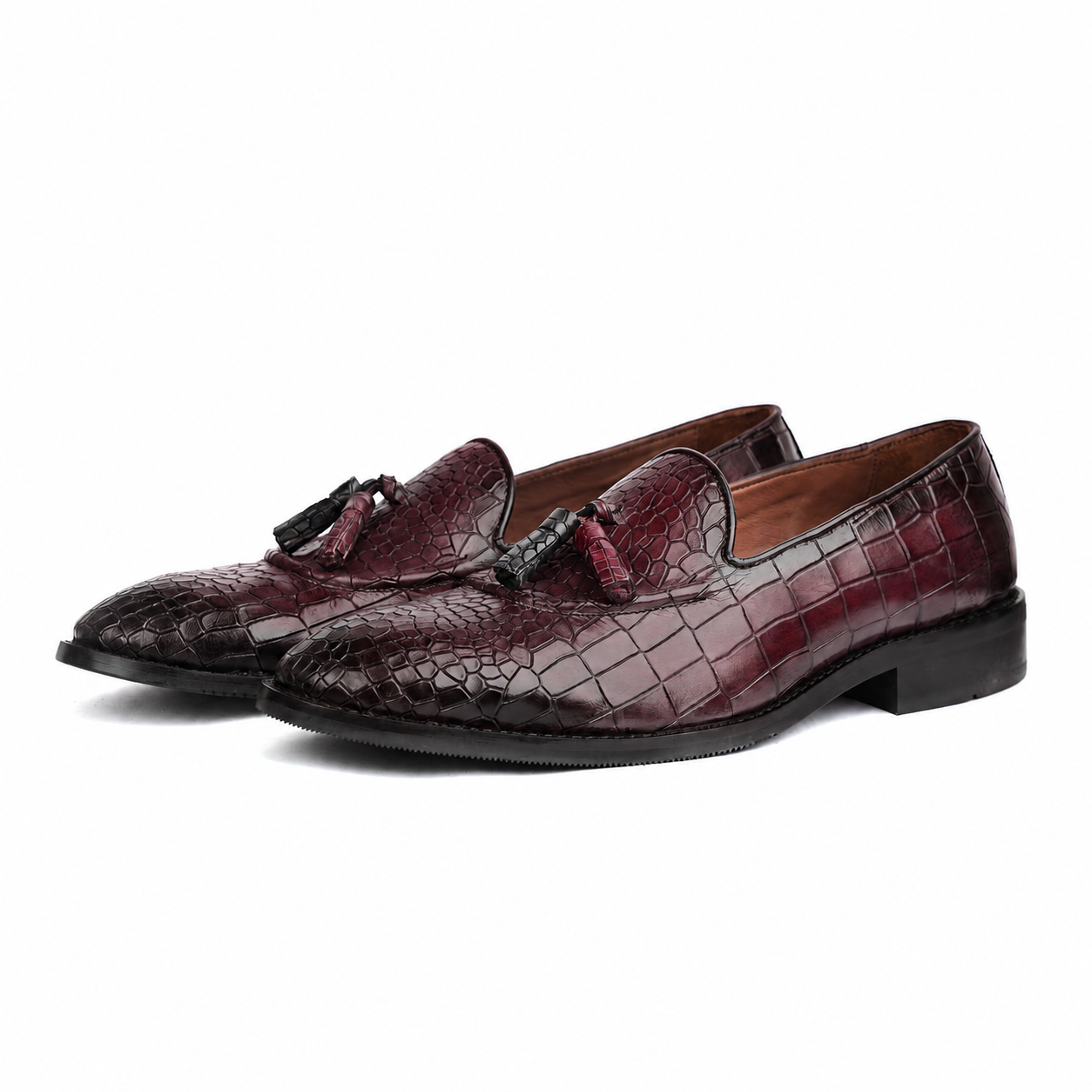 The Bordeaux Royale – Burgundy Croc Tassel Loafers