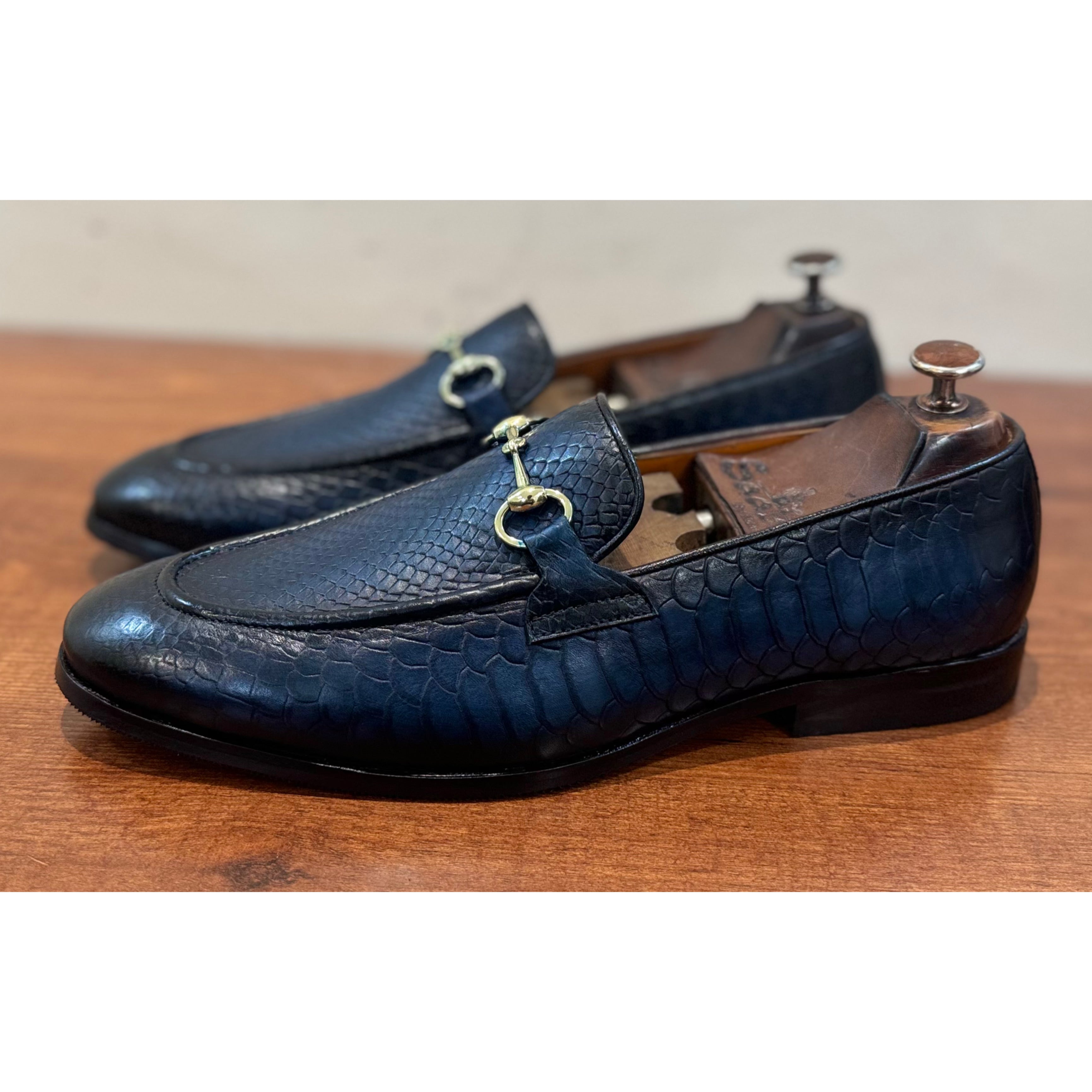 William - Python Embossed Blue Loafers