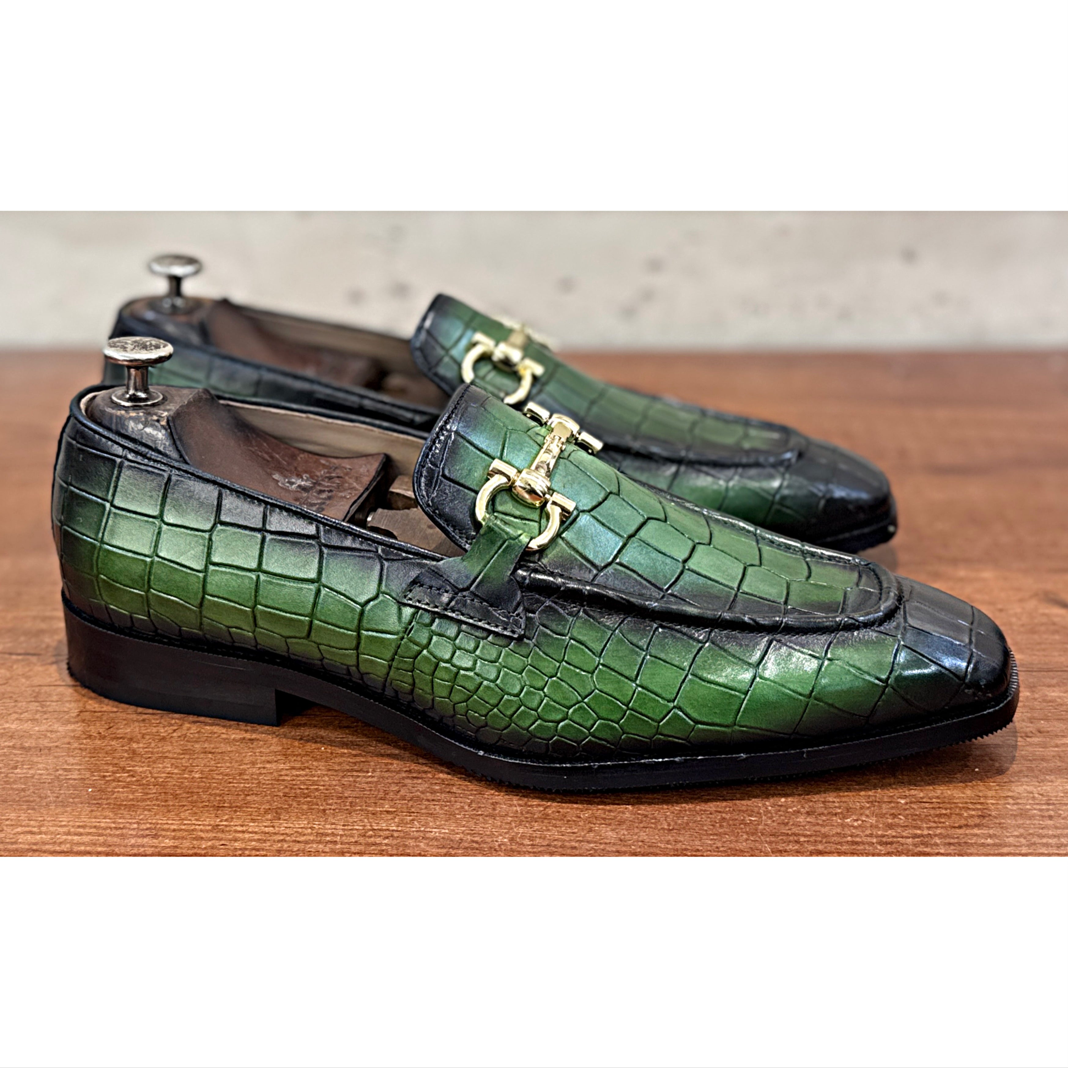 Emerald Croc Luxe Bit Loafers – Handcrafted Italian Style Slip-Ons
