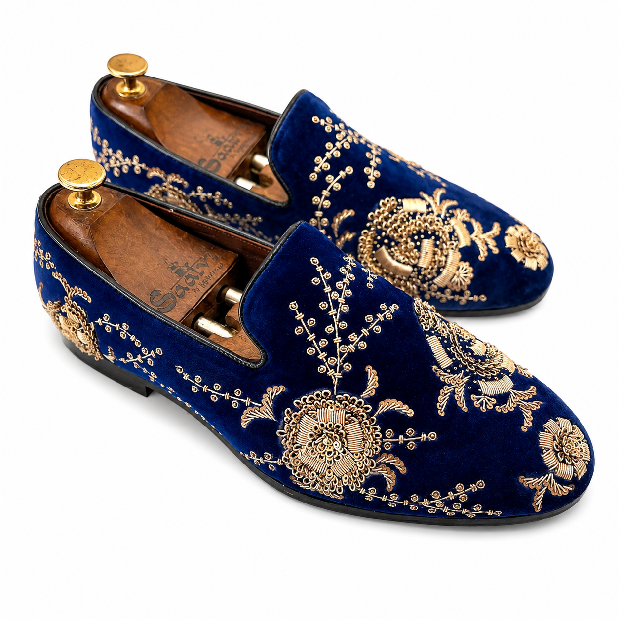 Blue Velvet Gold Zardosi Embroidery