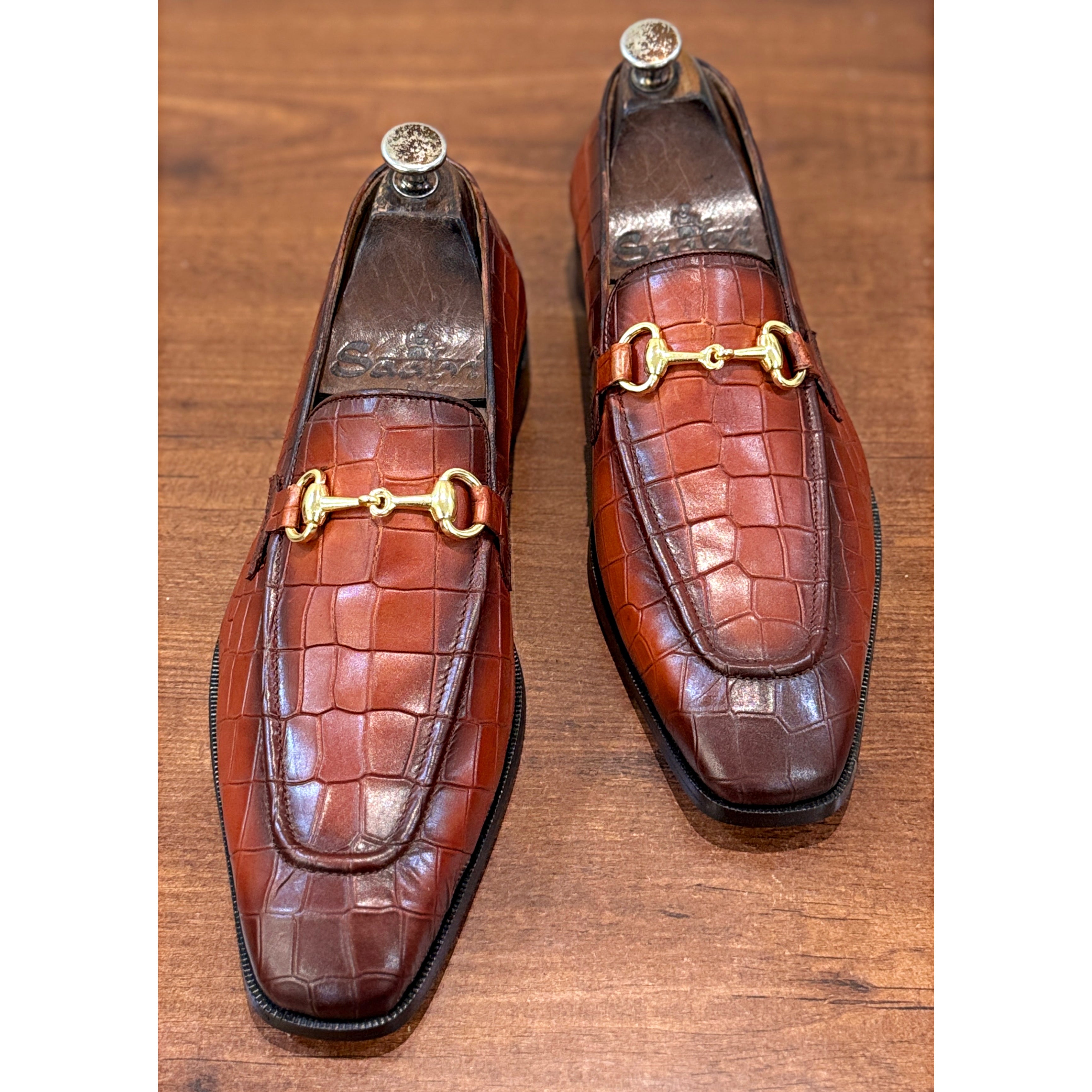 Savoy Spectator Monaco Croco Horsebit Loafers – Cognac Brown